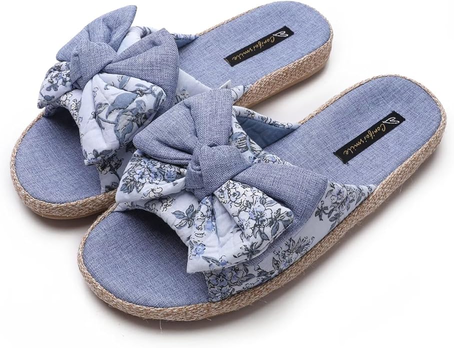 Summer House Slippers for Women Open Toe Bow Slip On Rubber Sole Low Arch Support Indoor miniatura 7