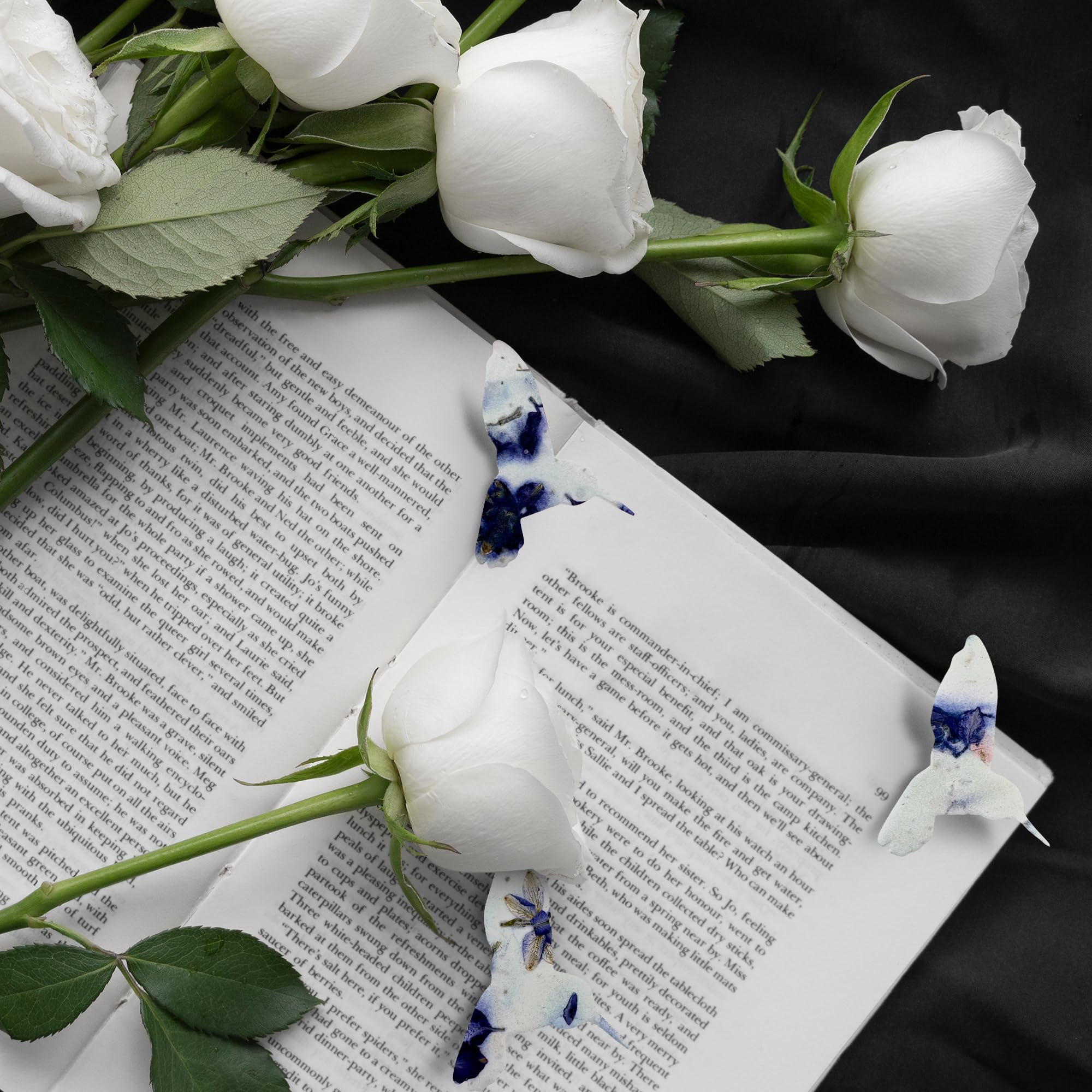 Lot de 24 feuilles de papier de graines de fleurs sauvages en forme de colibri violet avec enveloppe et instructions de plantation (français non garanti) - Cadeau inscriptible et plantable