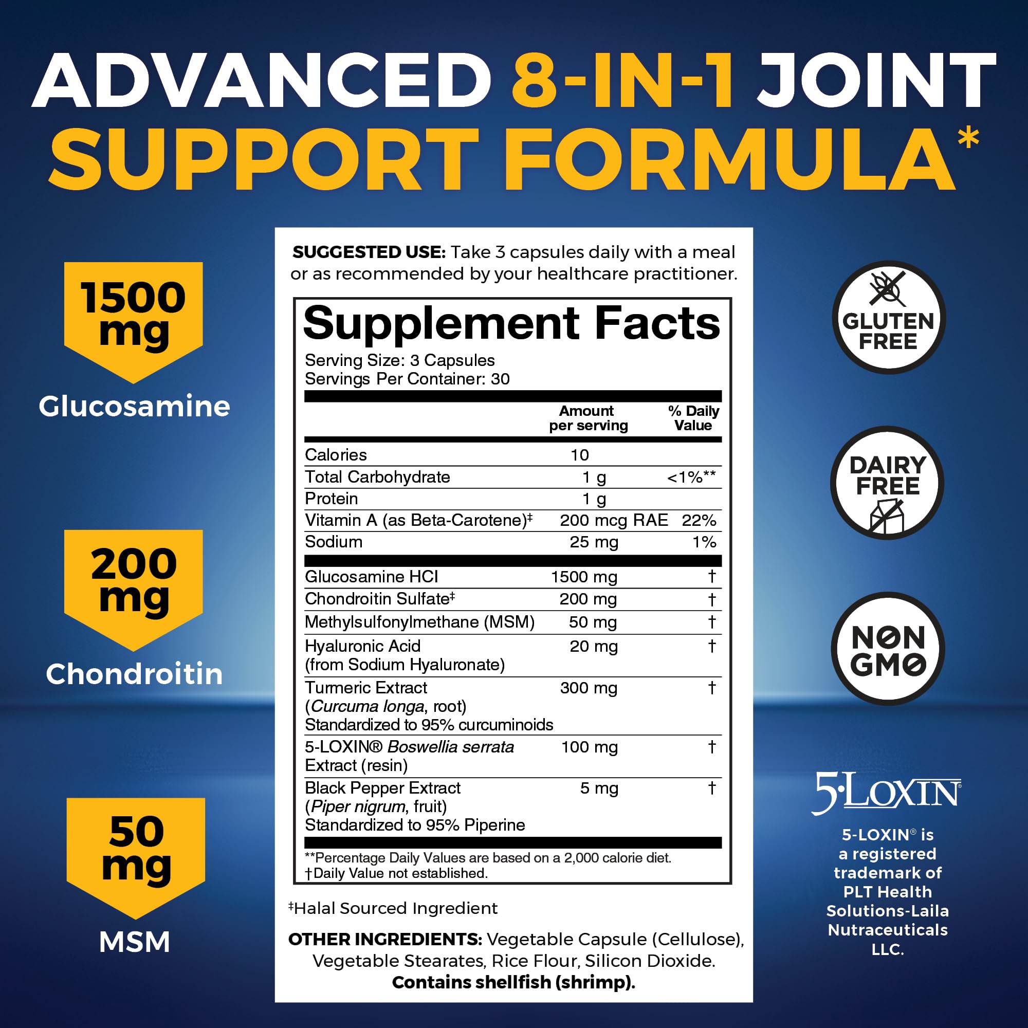 Glucosamine Chondroitin MSM with 5-LOXIN Joint Support Supplement, 90 Capsules with Turmeric, Black Pepper and Hyaluronic Acid - Joint Health Supplement for Mobility, Flexibility and Comfort — Amazon image 3