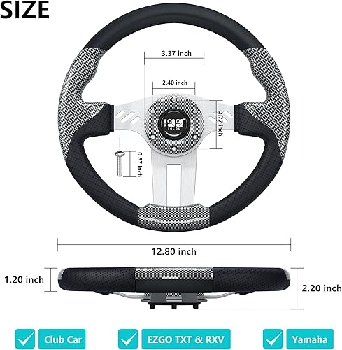Miniatura 6 de 10L0L Volante de carrito de golf de diseño universal para Yamaha Club Car DS y Precedent Tempo, EZGO RXV y TXT, diseño ergonómico de fibra de carbono