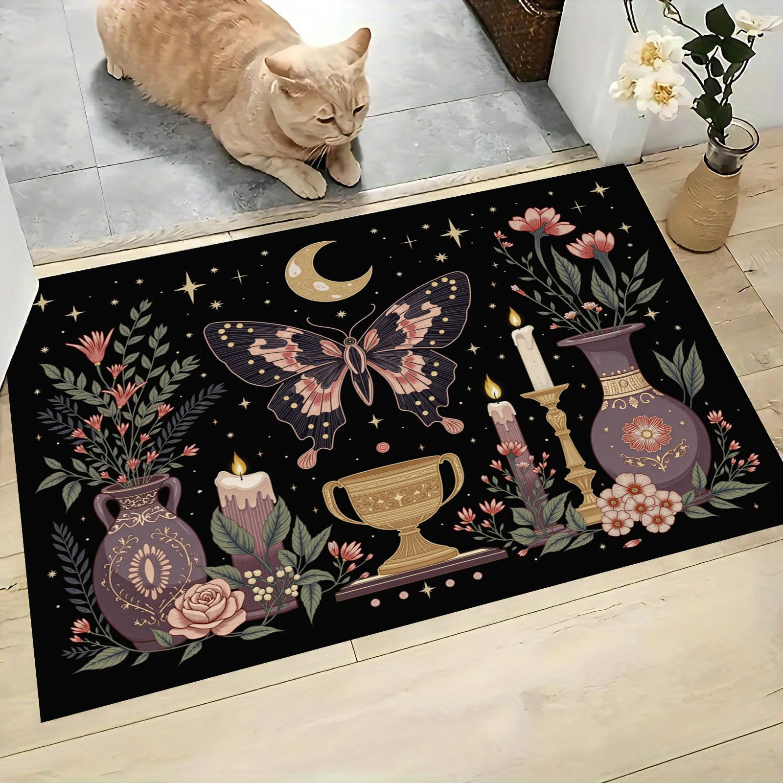 Paillasson de intérieur Antidérapant, Tapis de Thème Espace Cosmos, Tapis Salle de Bain Flanelle Douce, Absorbant l'eau, pour Cuisine (Dessin Animé Étoile Planète, 80x120cm