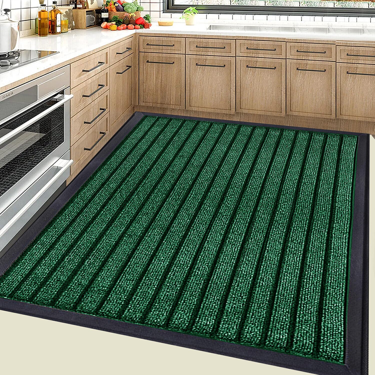 MH Bedding Store LtdNon Slip PVC Rubber Mat Indoor Outdoor Rubber Backed Door Mat Heavy Duty Super Absorbent Floor Mat Backed Area Rugs For Home, Kitchen & Office (Green, 80 x 150 cm)