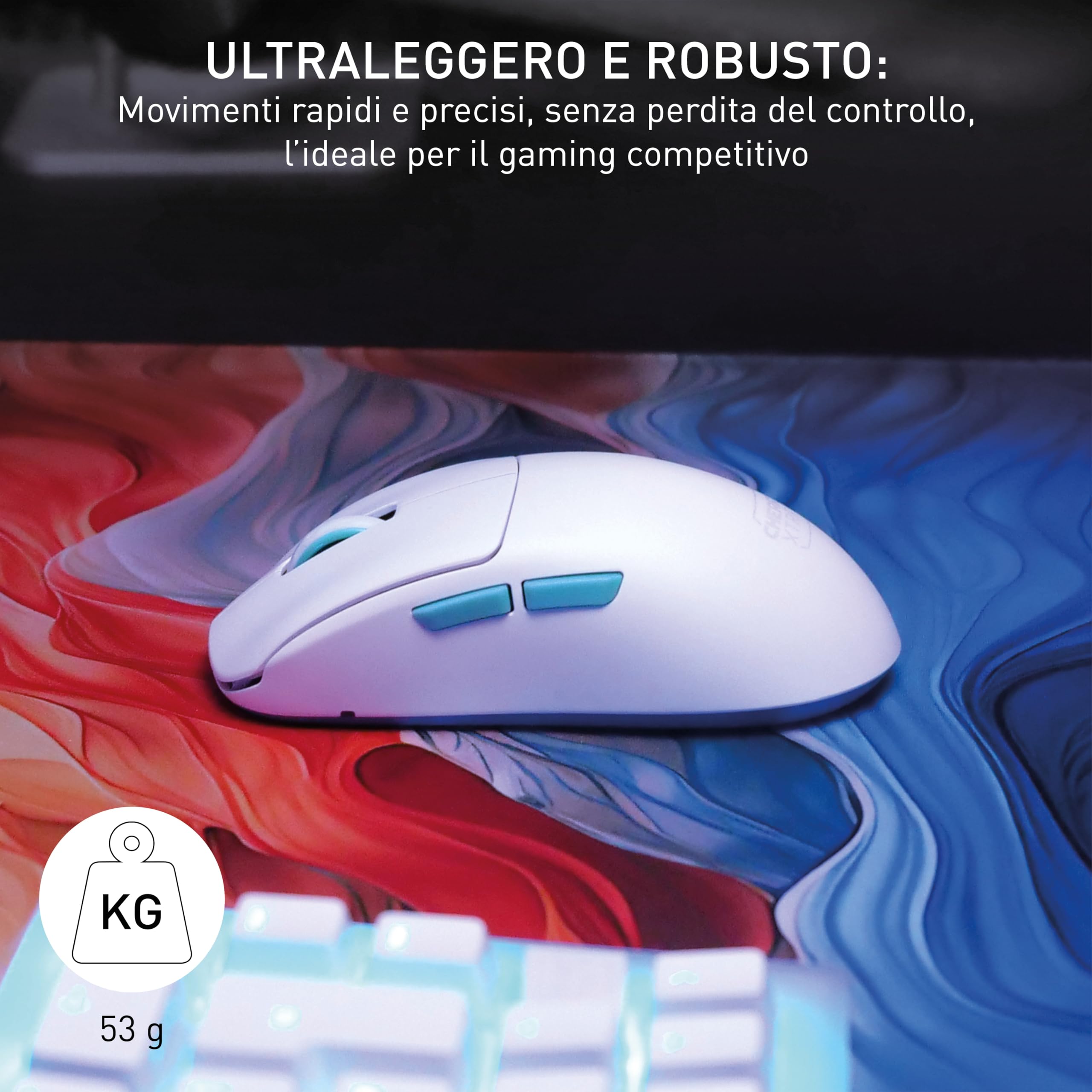 CHERRY XTRFY M68 Wireless, Mouse Gaming Senza Fili Ultra-Leggero, 2,4 GHz RF, Ottimizzato per eSport, Forma Simmetrica con Parte Frontale Ultra-Bassa, Bianco