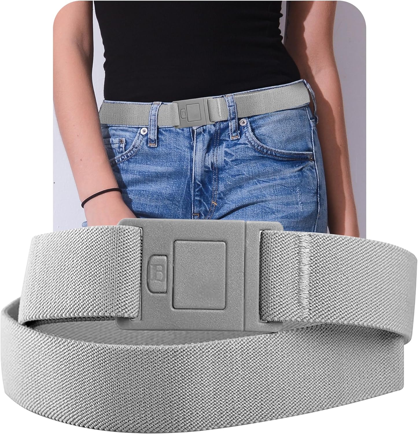 BELTAWAY Easily Adjustable Elastic Flat Buckle No Show Belts for Women – Stretch No Bulge jeans pants