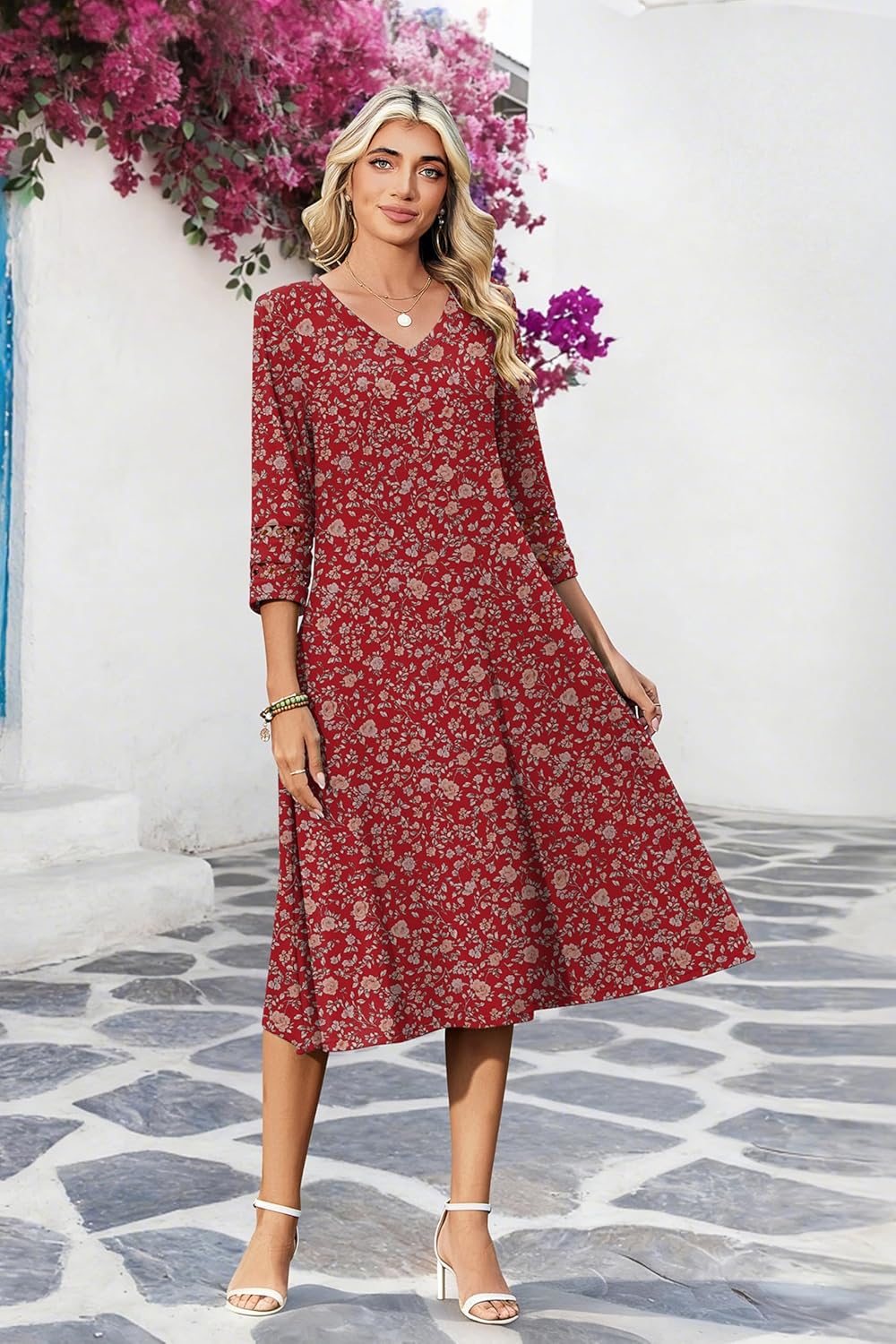 Zeagoo Women Casual Dress 3/4 Sleeve Casual Loose Midi Dress - Image 2