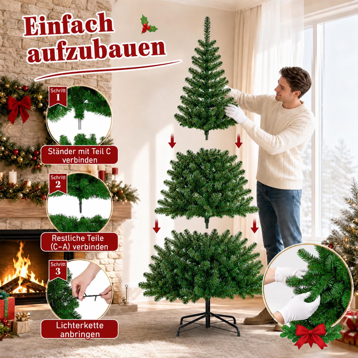 Sapin de Noël artificiel 180 cm, 150 LED et 650 pointes