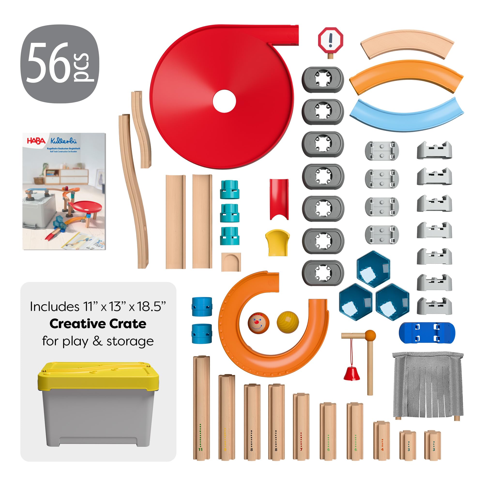 HABA Kullerbü Kugelbahn Baukasten ab 2 Jahren – 56tlg. Kugelbahn Holz | Kreatives Kinderspielzeug ab 2: HABA Kugelbahn Set & Holzkugelbahn. Pädagogisches Motorikspielzeug