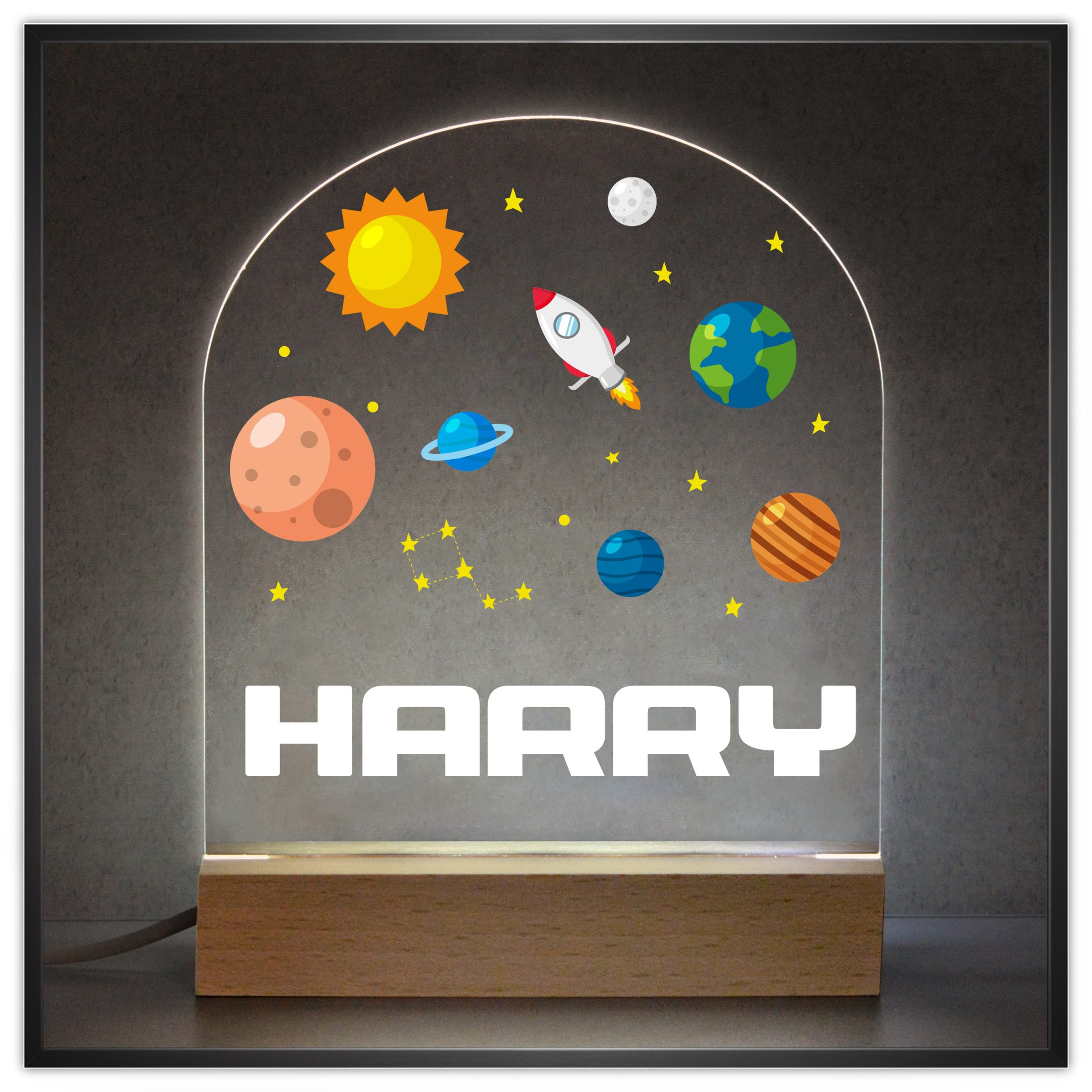 Space Bedroom Night Light with Childs Name, Personalised LED Night Light For Boys Girls, Boys Girls Nursery Bedroom Decor, Boys Girls Sleep Light Lamp, Planets Night Light