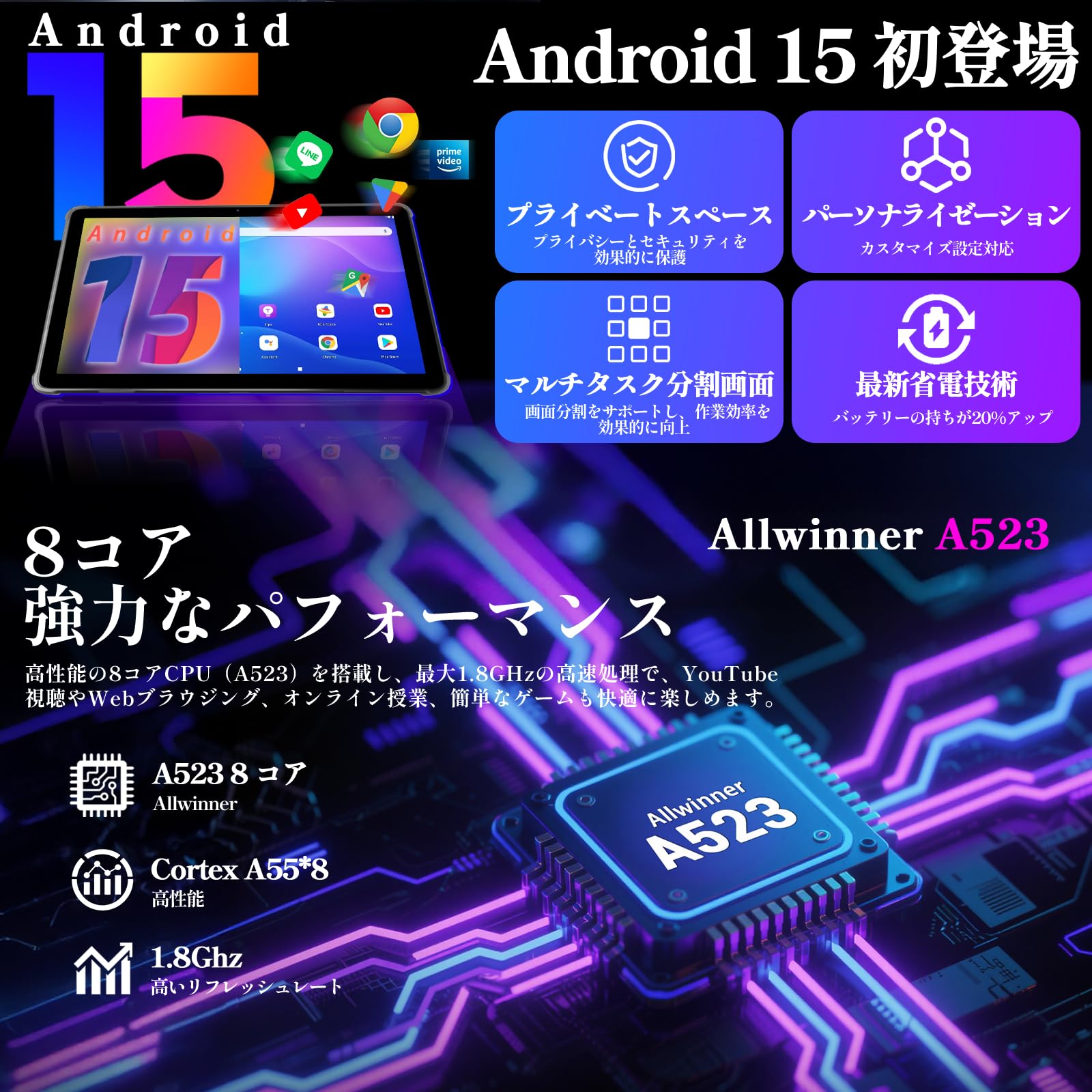 Amazon.co.jp: 2025新登場·Android 15 タブレット - タブレット 10