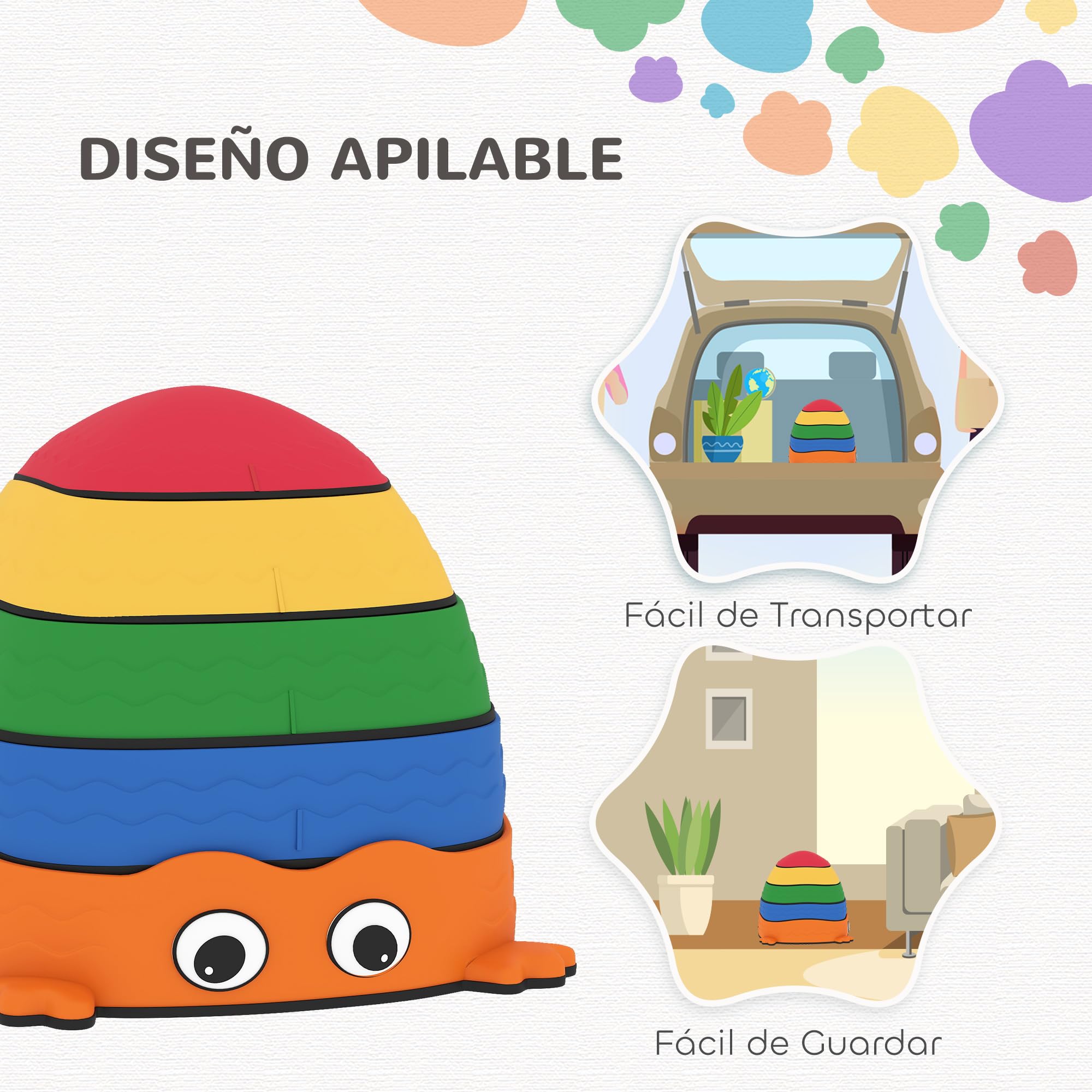 AIYAPLAY Conjunto de Piedras de Equilibrio para Niños Apilables de 5 Piezas Juego de Equilibrio para Niños de +2 Años Forma de Rana Antideslizantes para Interior y Exterior Multicolor
