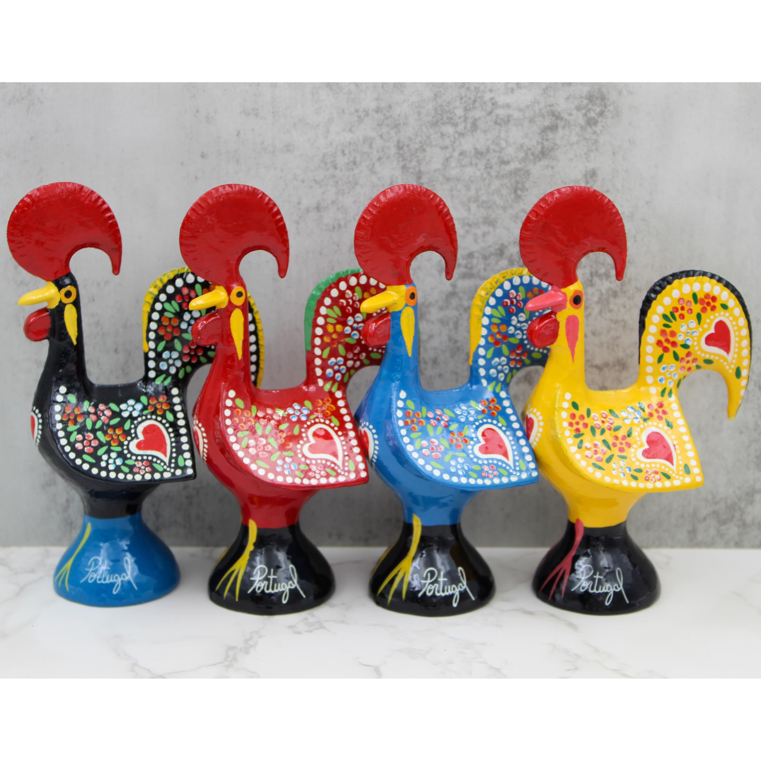 6" Traditional Hand-Painted Portuguese Good Luck Rooster Galo Barcelos Metal Figurine - Made in Portugal, Symbol of Good Luck & Prosperity - Collectible Souvenir (Black)