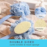 Vista 3 de TEGOOL - Cepillo de ducha corporal con cerdas y esponja de esponja/malla, mango largo de 16 pulgadas, material TPR integrado antideslizante