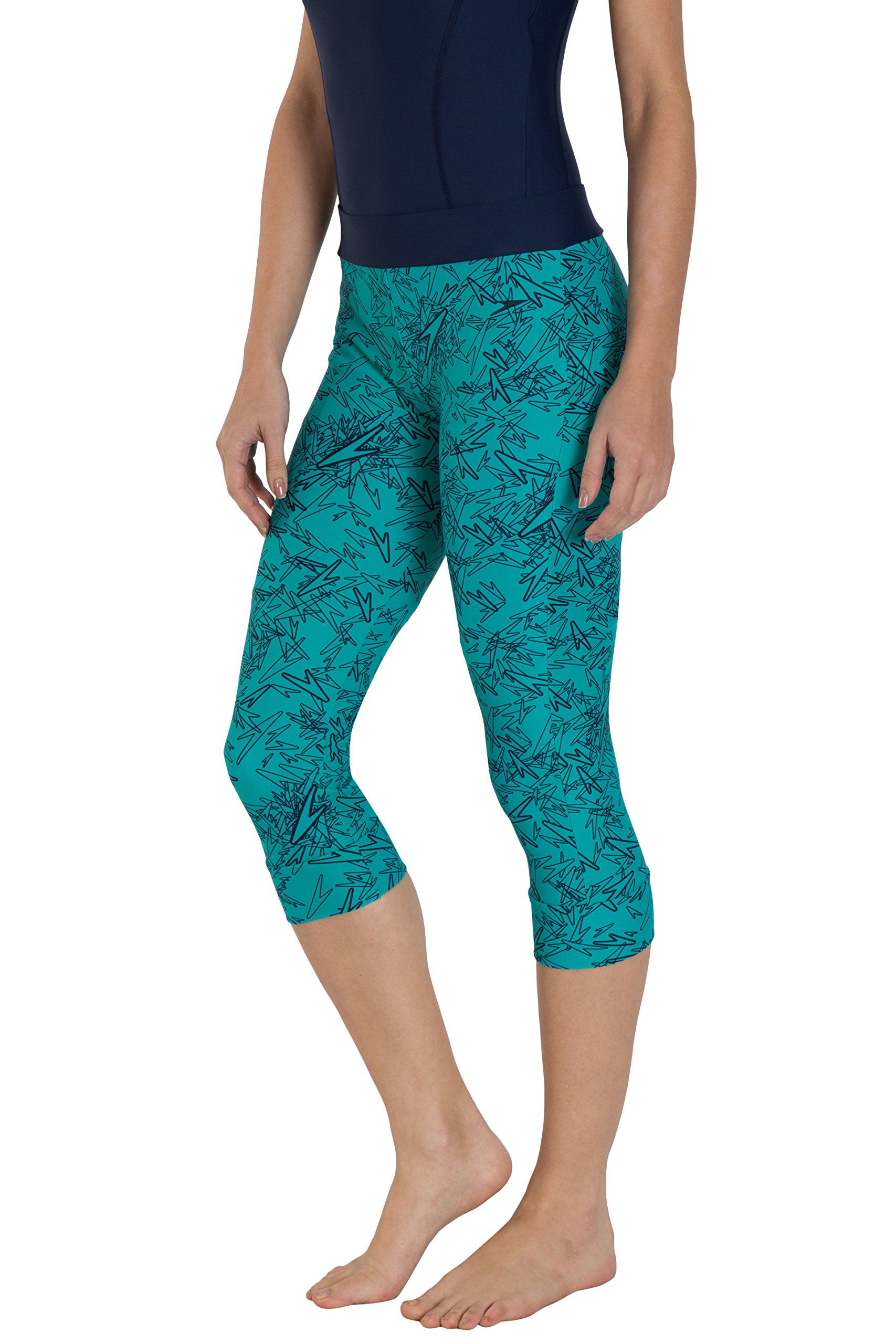 Speedo Women's Boom Splice Printed Swim Capri - Jade & Navy 2