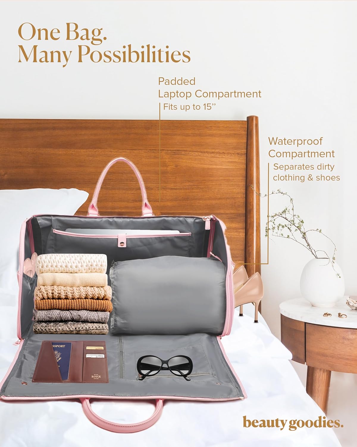 BEAUTYGOODIES Travel Garment Bag Carry On, Convertible Garment Bags for Travel Suits and Dresses Folding, Garment Duffle Bags for Travel Carry On, Garment Duffel Bags for Travel, Carry on Garment Bag