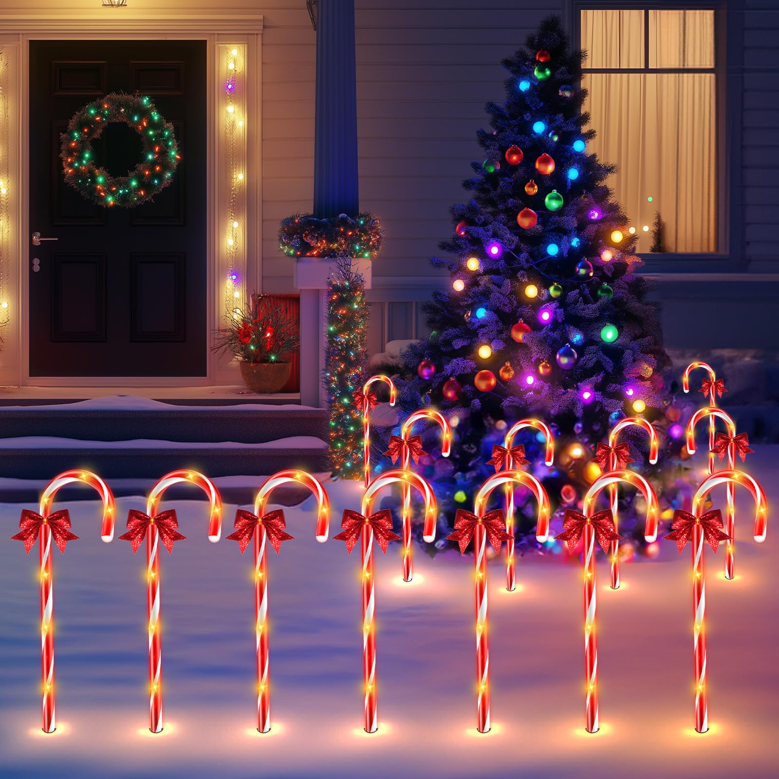 HELESIN Zuckerstangen Lichterkette Weihnachtsdeko Aussen 14 Stück, 12 Modi Timer Christbaumschmuck Zuckerstangen Beleuchtet Außen mit 84 LED, Wasserdicht Weihnachtsbeleuchtung Außen fur Garten Deko
