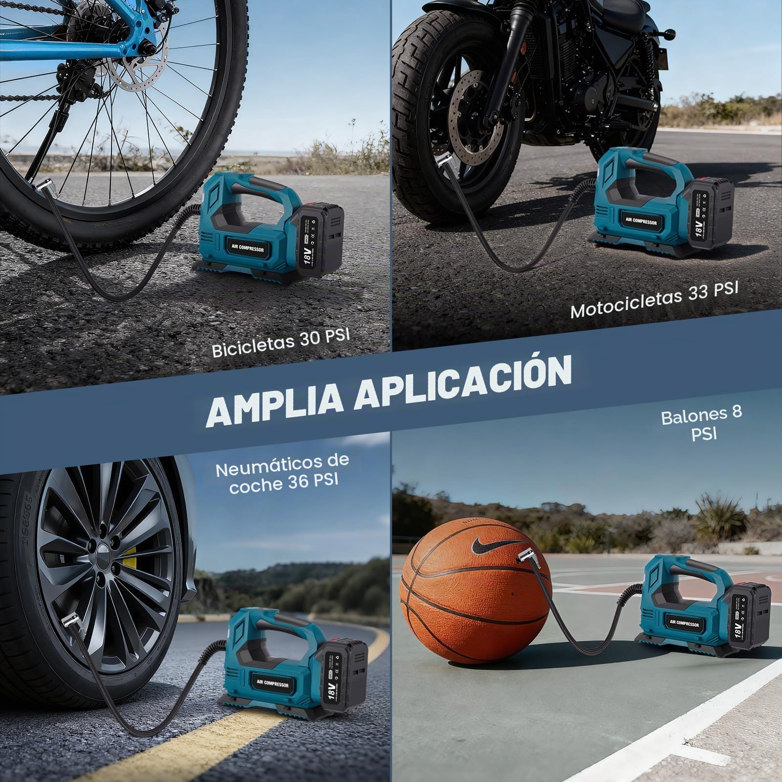 Compresor de aire digital de 150 PSI con luz LED de trabajo y función de parada automática, bomba de aire eléctrica para coche, moto, bicicleta y pelotas deportivas, incluye batería de 3,0 Ah y