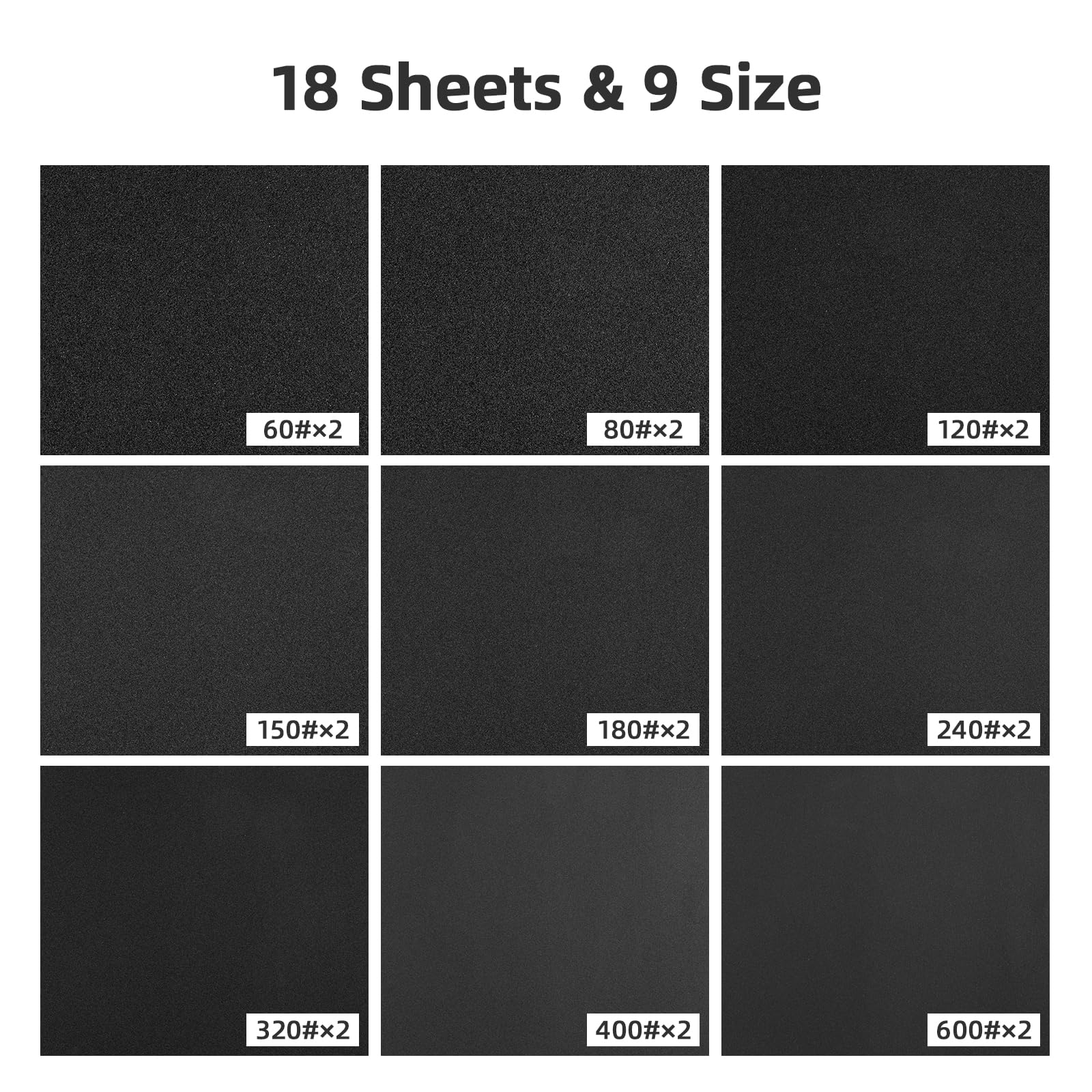 Carehabi Set di carta vetrata 60-600 carta abrasiva bagnata e asciutta 23 x 28 cm 18 pezzi