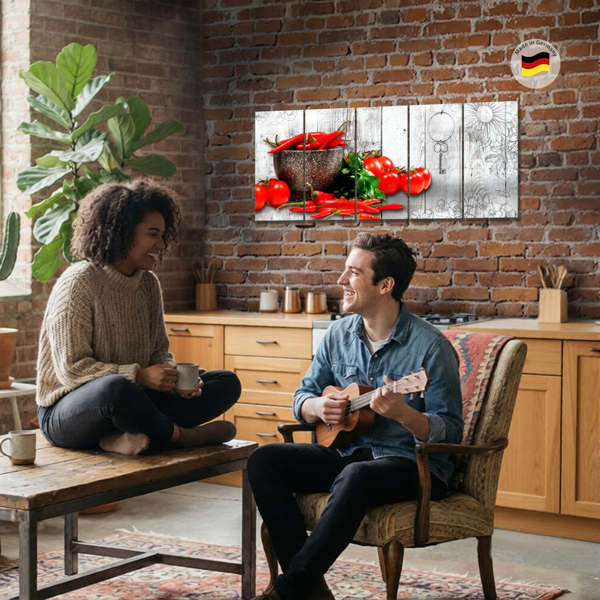 Runa Art Cuadro XXL Cocina Especias 200 x 80 cm Gris 5 Piezas - Made in Germany - 019255c