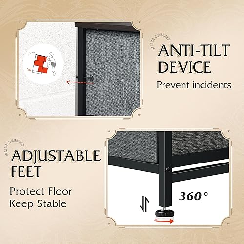 Miniatura 7 de WLIVE - Cómoda de tela para dormitorio, cómoda alta con 8 cajones, torre de almacenamiento con contenedores de tela, cómoda doble, cómoda con A-gris