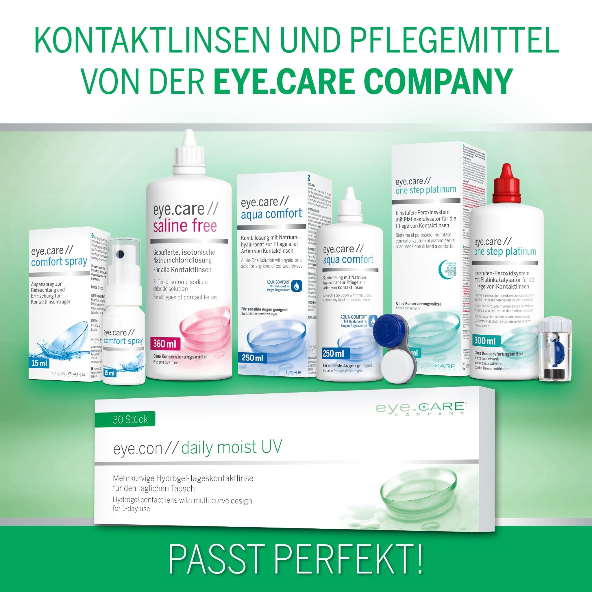 Eye.Con Daily Moist UV weiche Tageslinsen aus Hydrogel – 30 dailies Contact Lenses mit hoher Wasserbindung für empfindliche Augen. Mehrkurvige Kontaktlinsen. BC 8.6mm, DIA 14.3mm, -2.75 Dioptrien.