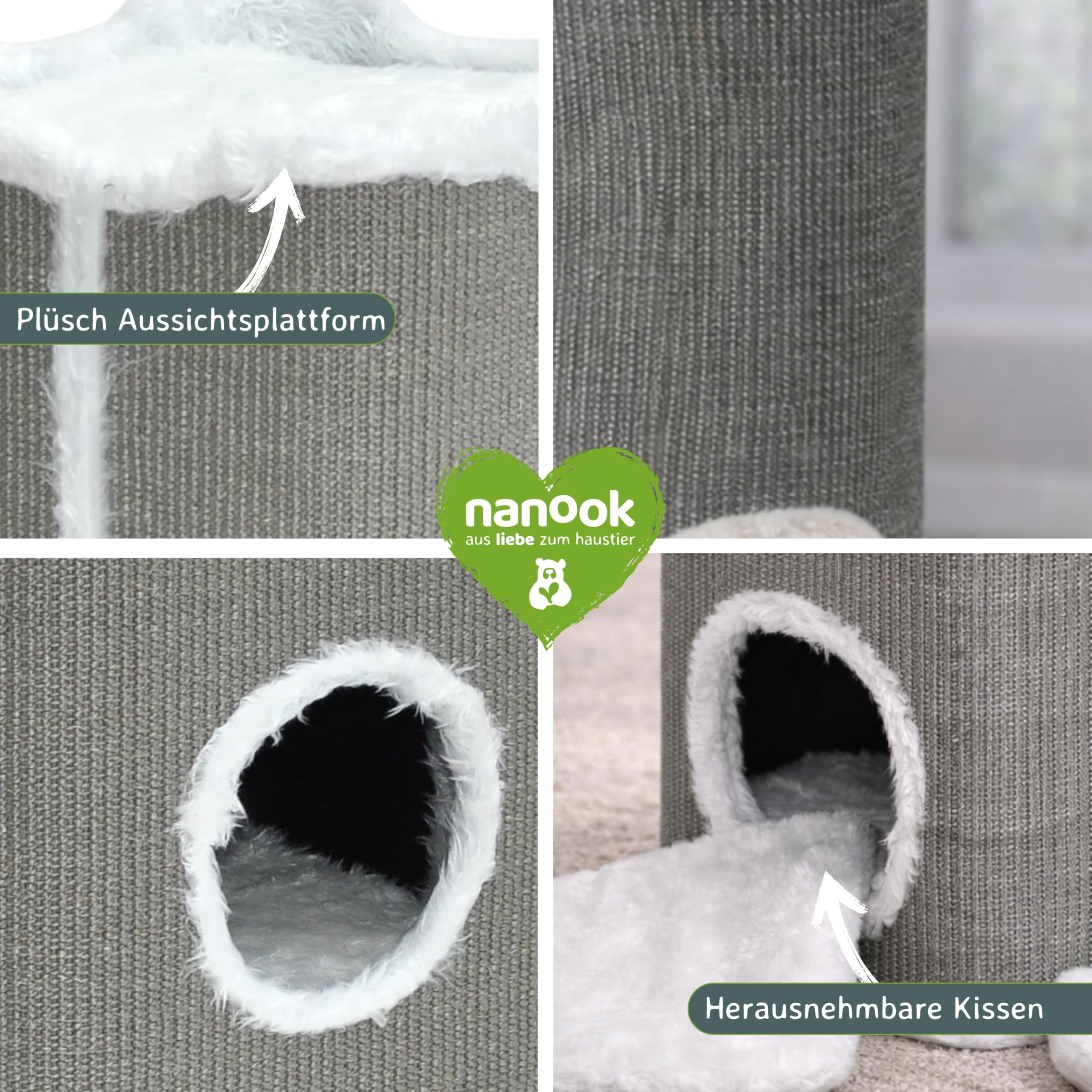 nanook Kratztonne Kratzbaum Katzenkratzbaum Toni für Katzen, 74 cm, robust und stabil, mit 2 Höhlen, mit oberem Liegeplatz