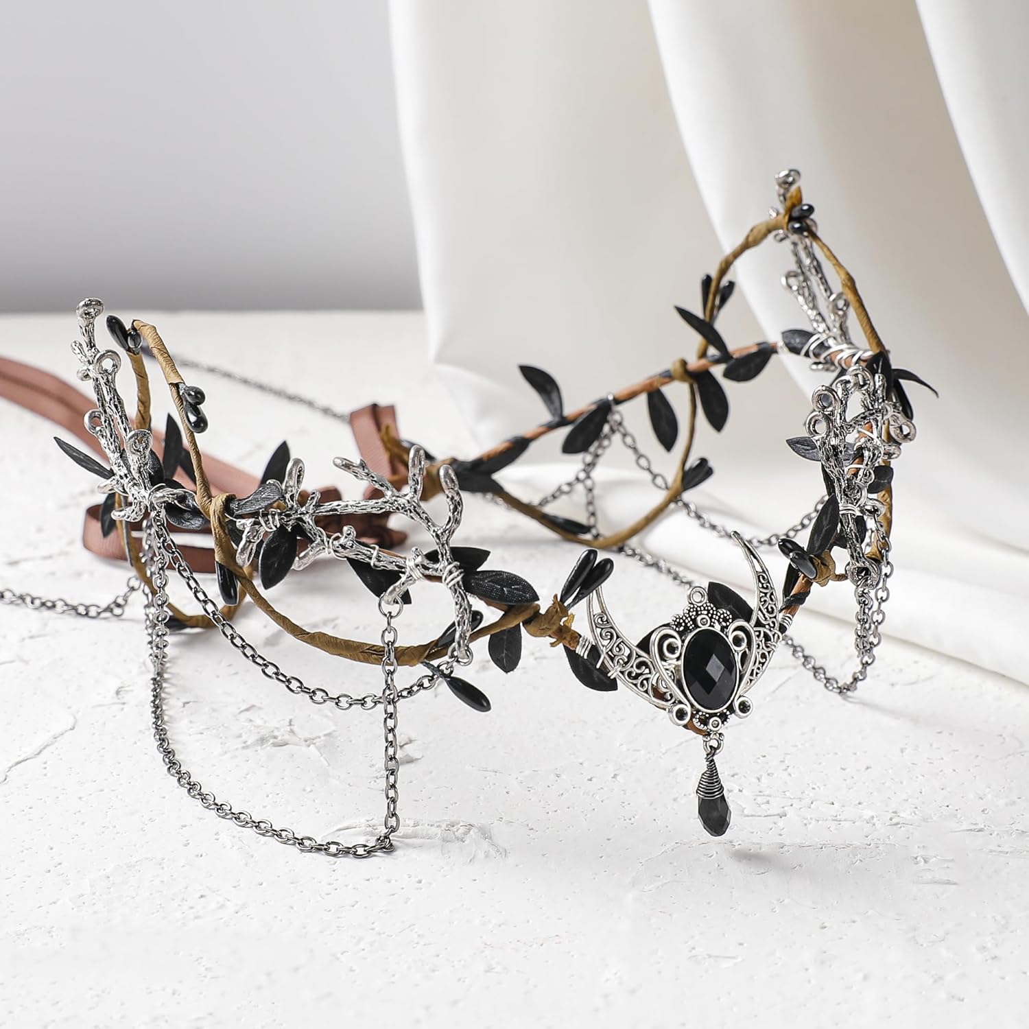 MOSTORY Woodland Elf Crown for Women - Medieval Elf Headpiece with Tassel for Renaissance Renfaire Fae Cosplay Viking Outfit - Image 4