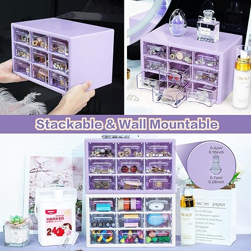 Miniatura 10 de MYKASEN Organizador de almacenamiento de escritorio con 9 cajones, gabinete de almacenamiento de plástico transparente, caja de almacenamiento de