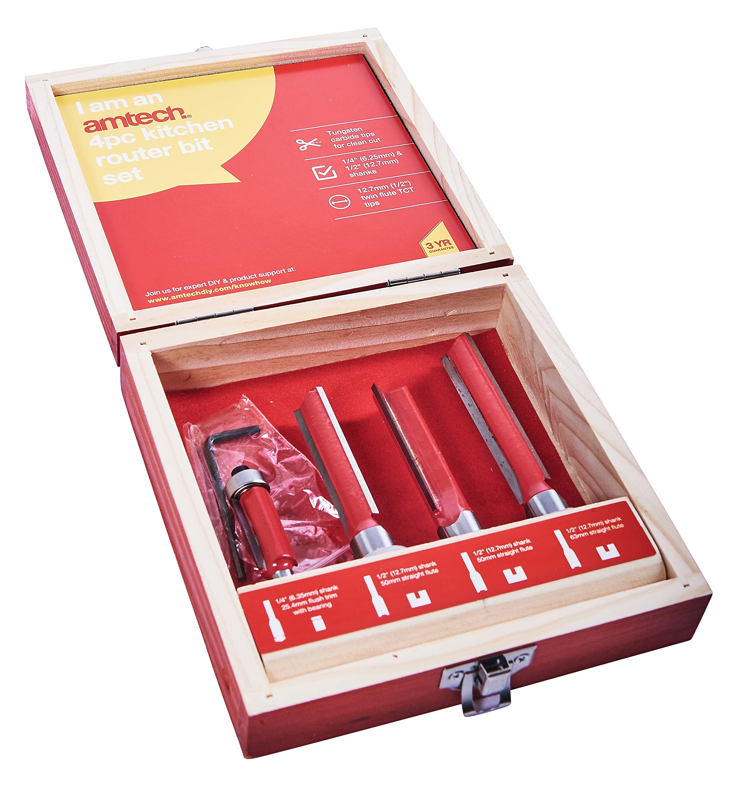 Amtech Transparent F3625 4 Piece Kitchen Router Bit Set