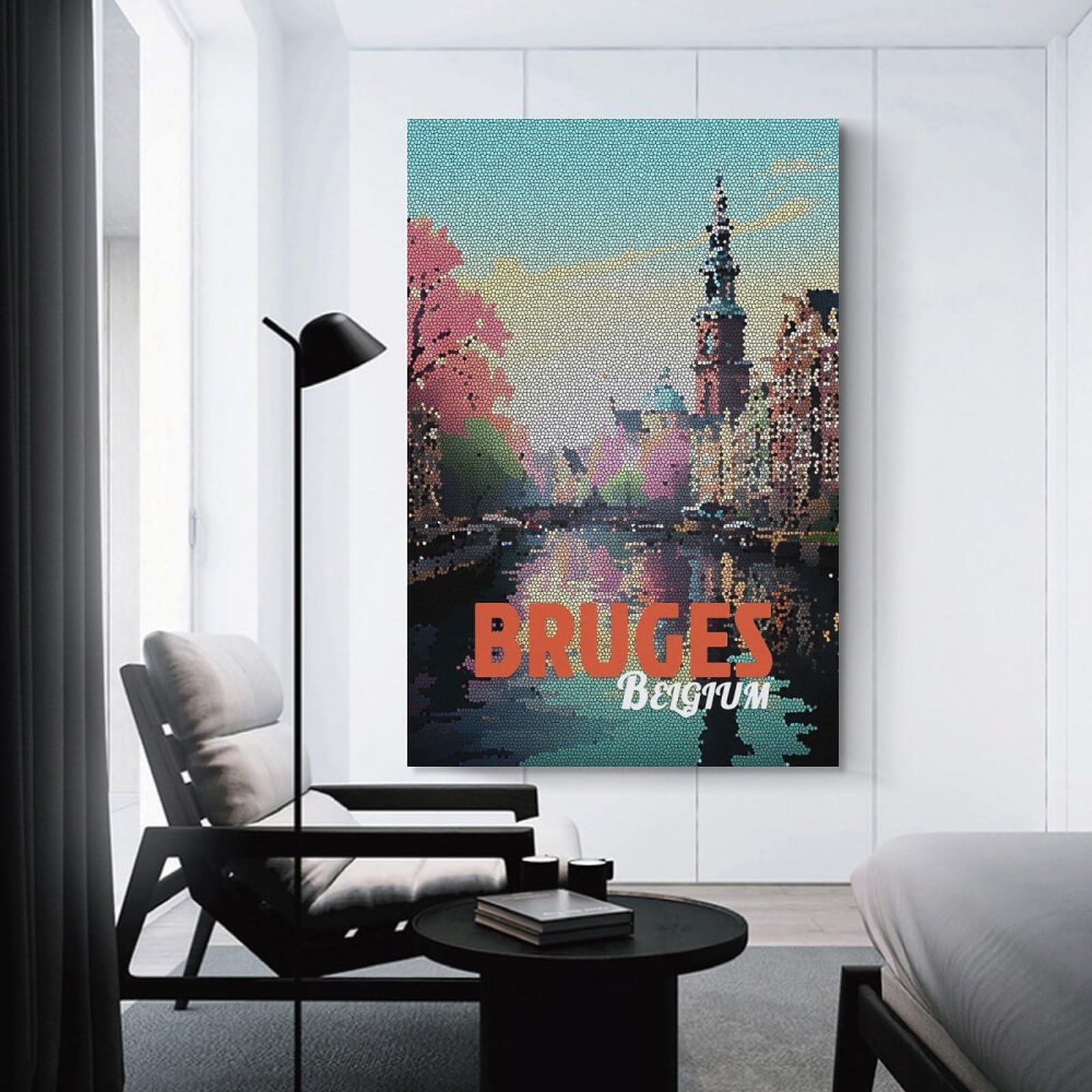 Junmoney Room Decor Wall Art Bruges, Belgium Mosaic Art, 24x36inch(60x90cm), for Living Room, Bedroom, Office Or Hallway, An Adaptable Decor Piece for Home Use