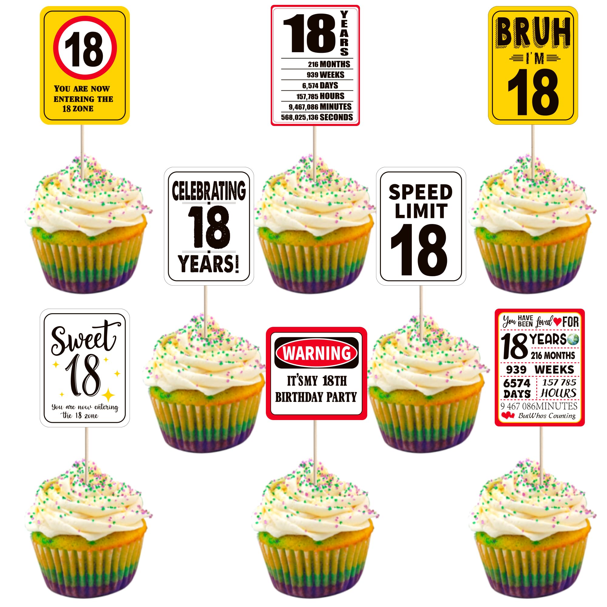 18th Birthday Cupcake Toppers Cheers to 18 Years Out Single Digits Cupcake Picks Bruh I'm 18 Speed Limit 18 It's My 18th Cake Decorations for Boys Girls Kids Birthday Party Cake Supplies