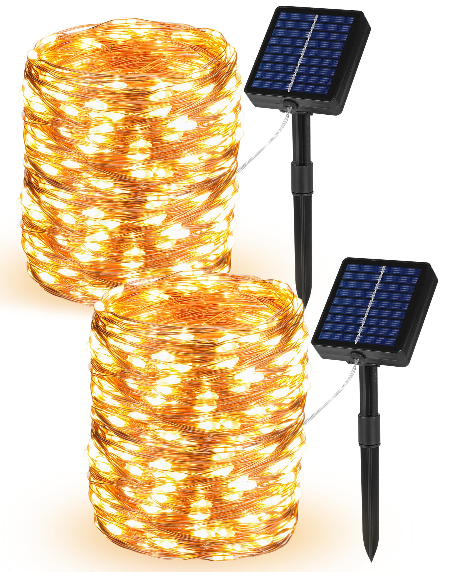 NWPUSZ Solar Fairy Lights Outdoor Garden, 2 Pack Total 20M/66Ft 200LED Solar Powered String Lights, 8 Modes Waterproof Timer Copper Wire Solar Garden Light for Outdoor Indoor Trees Party (Warm White)