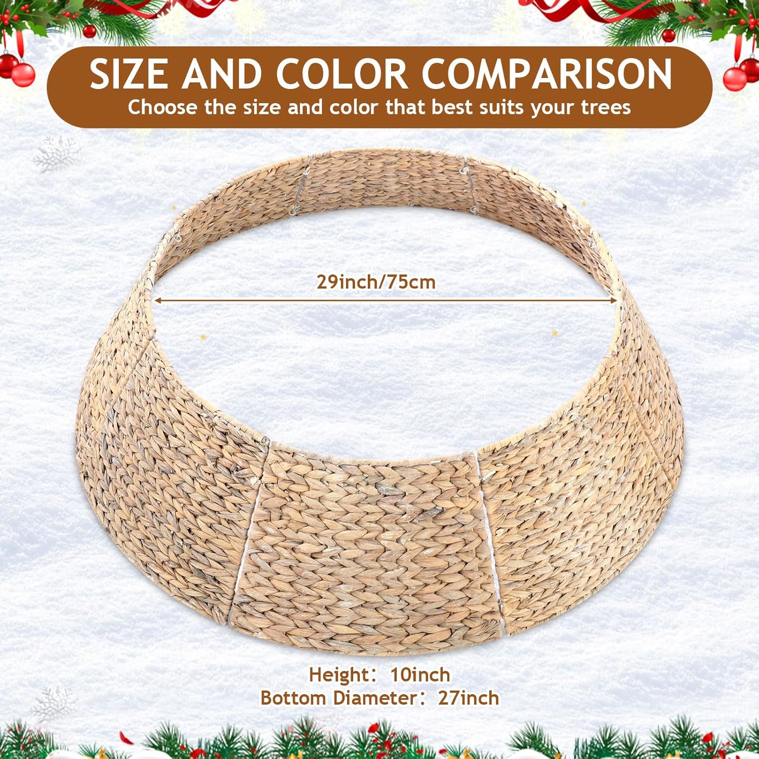 Liliful クリスマスツリーカラー 織ウィッカー ファームハウス 素朴なツリースカート バスケットリング クリスマスデコレーショ