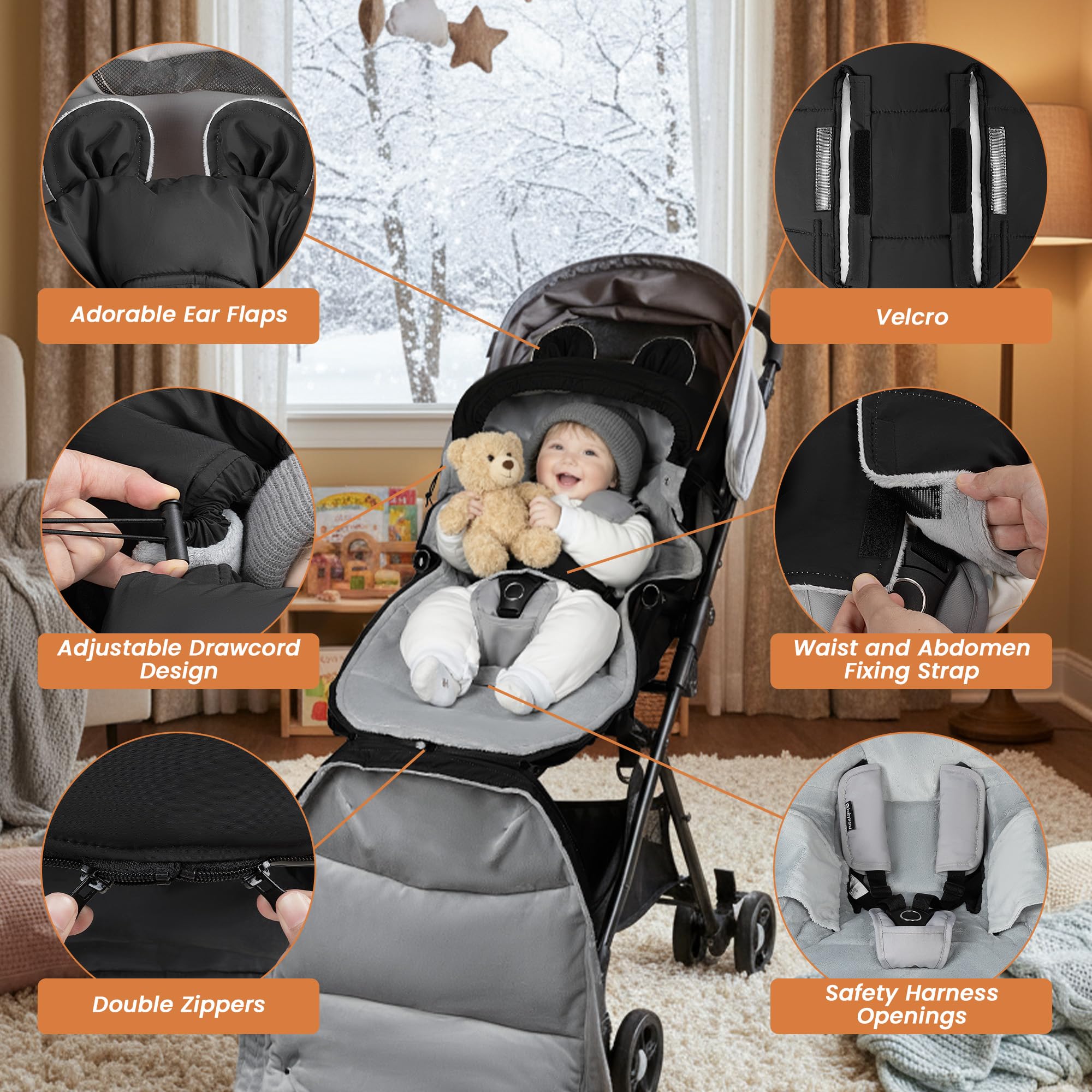 bemece Chancelière Universelle pour Poussette, Chancelière Bébé Poussette Hiver, Peluche Cristalline Chaude et Confortable, Imperméable,Antivent et Antifroid, Fermeture Éclair Amovible-Cadeaux de Fête