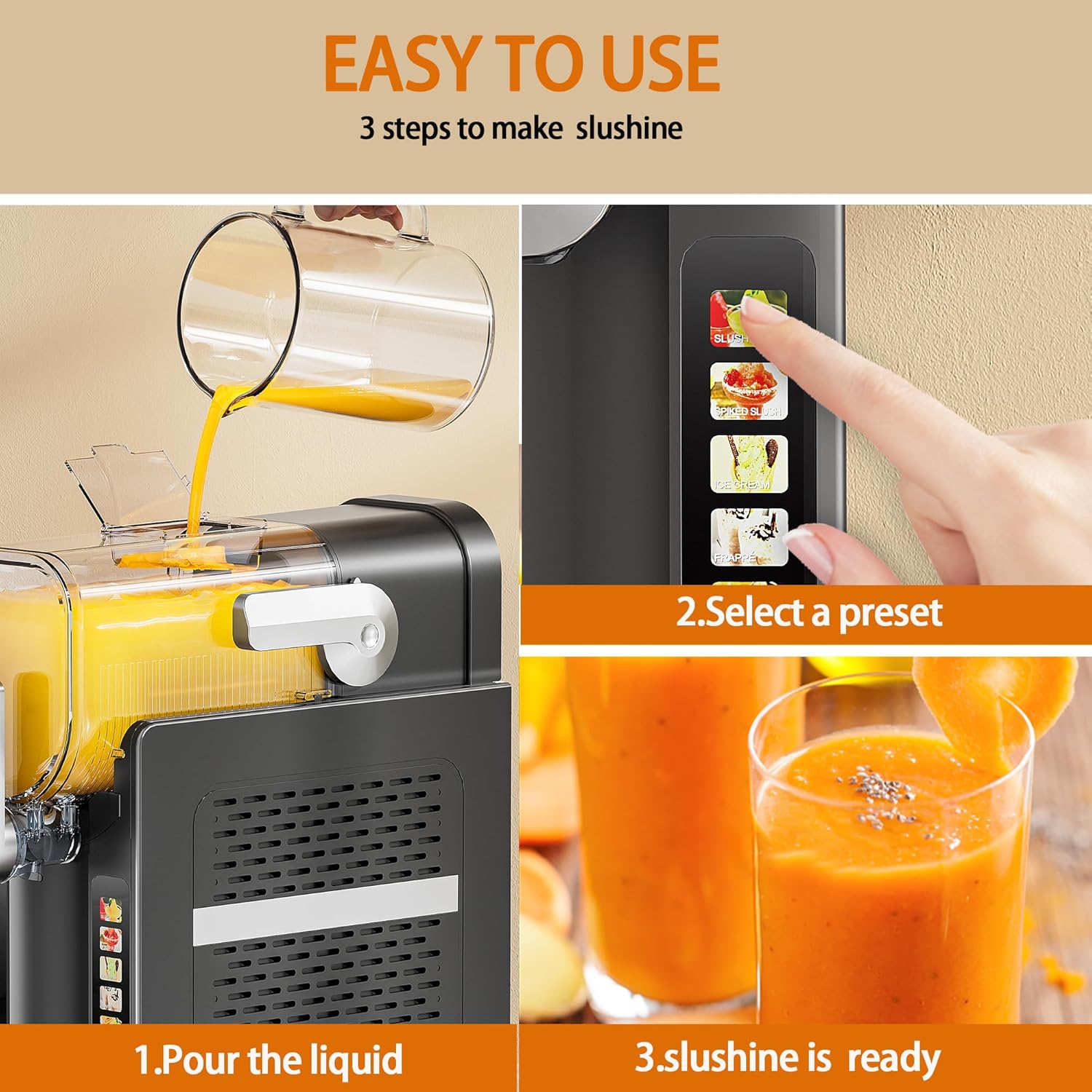 Slushie Machine 1.6L,Slushy Machine for Home with Touchscreen,6 Preset Programs,No Ice Needed,Frozen Drink Maker for Milkshakes,Frozen Margaritas,Frappés, Ice Cream, Smoothies,Slush,Auto Cleaning
