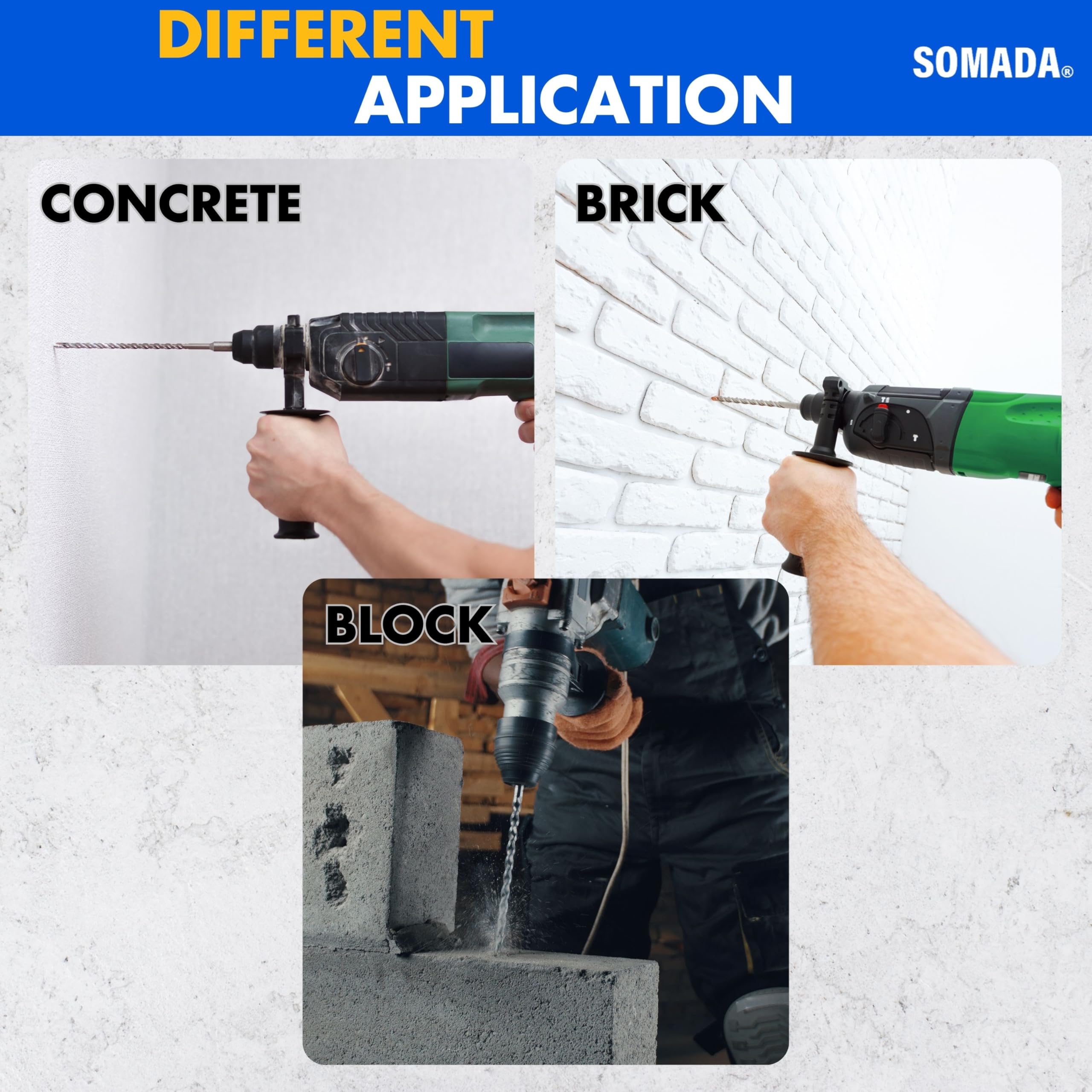 SOMADA Broca de martillo giratorio SDS-Plus de 1 pulgada x 12 pulgadas SDS Plus - Punta de carburo para perforación de hormigón, ladrillo, piedra y mampostería