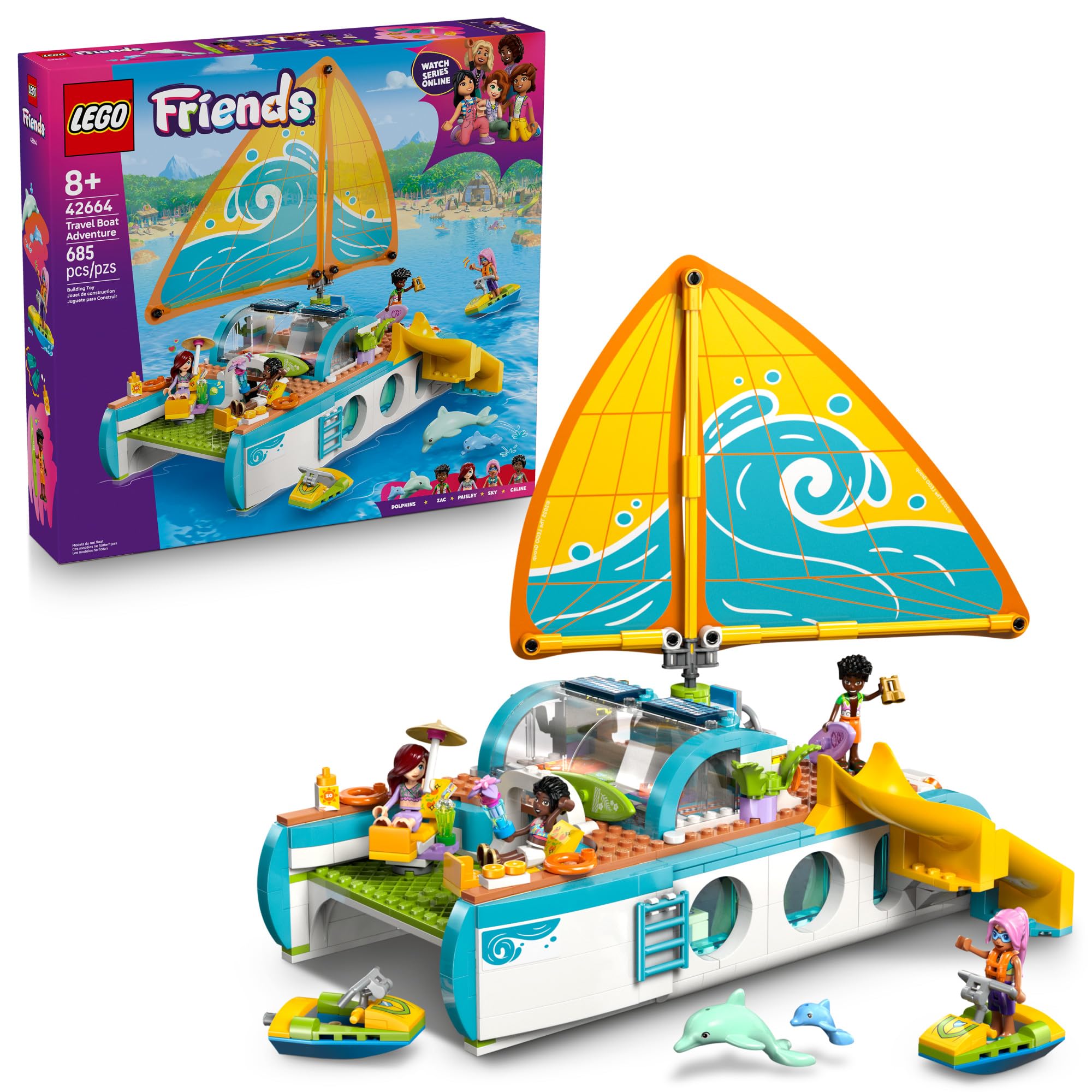 Photo 1 of LEGO Friends Travel Boat Adventure Pretend Play Building Toy - Toy Boat Playset with Playful Dolphin Figurines and 4 Minidolls - Birthday Gift Idea for Girls and Boys, Ages 8 and Up - 42664