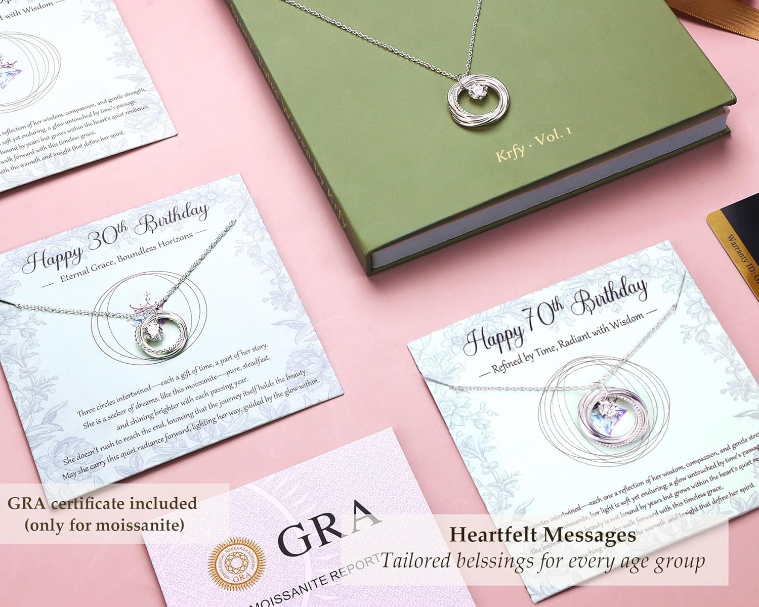 Krfy Birthday Gifts for Women Unique 925 Sterling Silver Necklace with Pearl 1ct Moissanite 30/40/50/60/70/80/90th Birthday Present for Mom Turning 30 40 50 60 70 80 90 Years Old Birthday Card for Her - Image 4