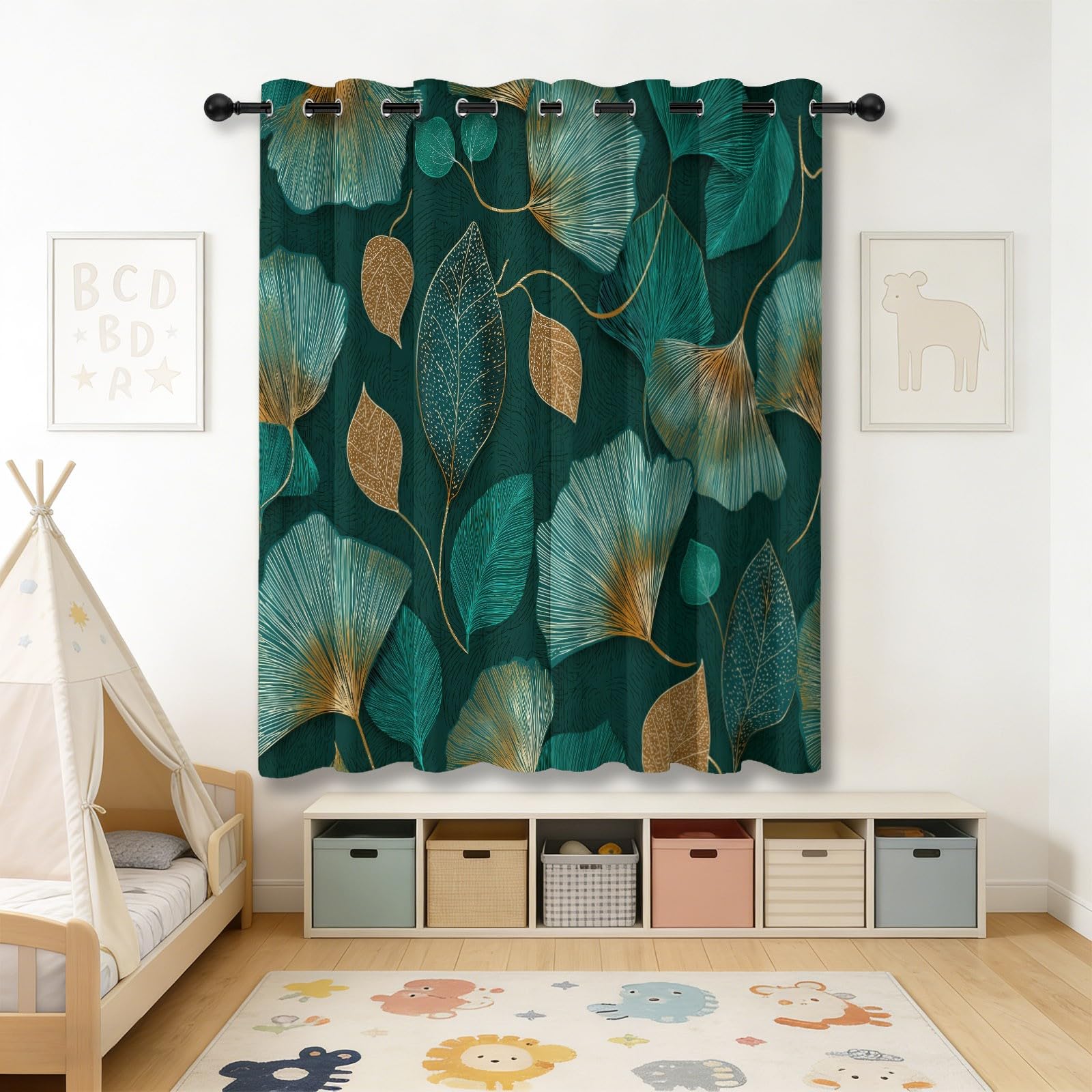 Verdunkelungsvorhänge mit Ösen H260 x B140 cm (2er Set), Moderner Luxus Blätter Bedruckte Thermo Vorhänge für Schlafzimmer & Kinderzimmer, Blickdichte Gardinen Lärmschutz, Dunkelgrün