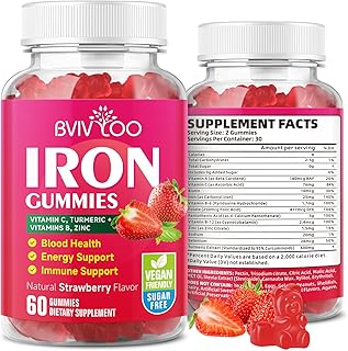 Vegan Iron Gummies for Adults & Kids - with Vitamin C, A, B-Complex, Folate, Zinc, and Biotin - for Blood Building & Energy Support, 60 Gummies