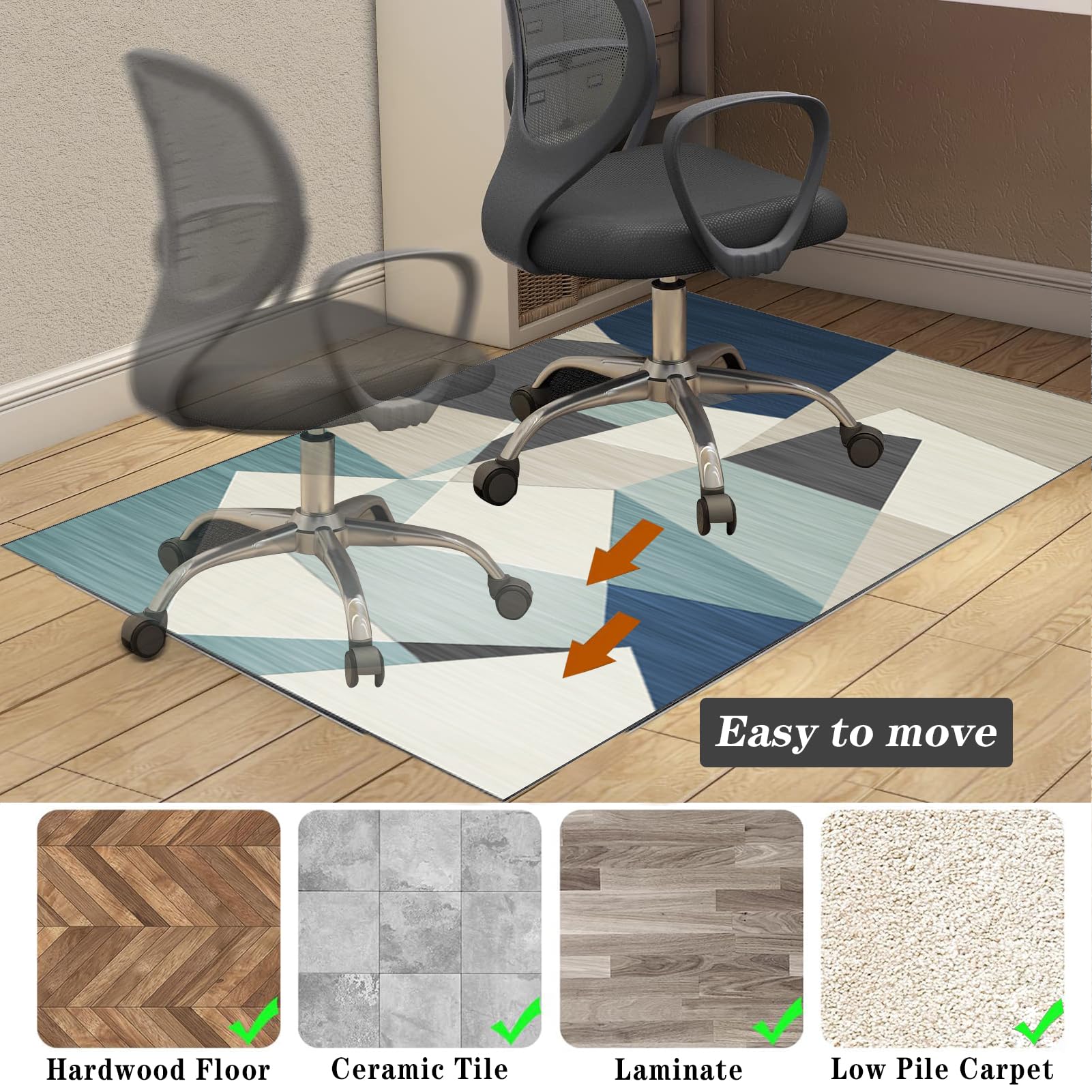 JaevKwzy Chair mat for Hard Floors Heavy Duty Office Chair Mats for Carpeted and Hardwood Floor Carpet Protector Chair Mat Floor Mats Wood/Tile Protection Mat for Office & Home 80 x 120 cm - Image 5