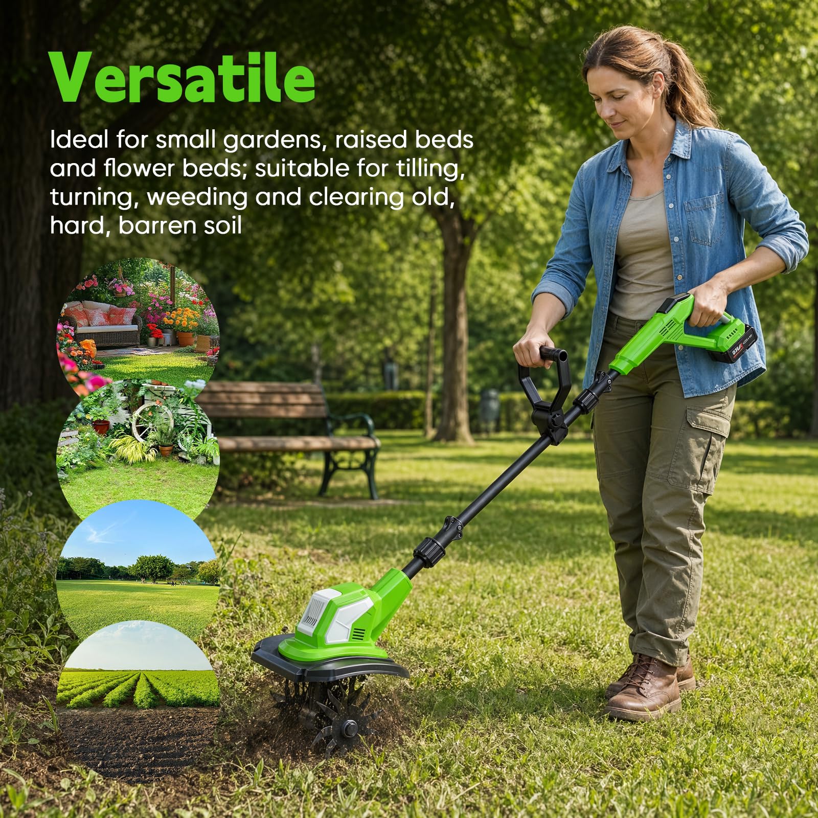 90-140 cm Gartenfräse Electrisch, BodenfräSe, Bodenhacke - 600 W, 4 ruedas dentadas extraíbles, 360 rpm, 24 cm de profundidad de trabajo, 17 cm de ancho de trabajo, interruptor de seguridad de 2