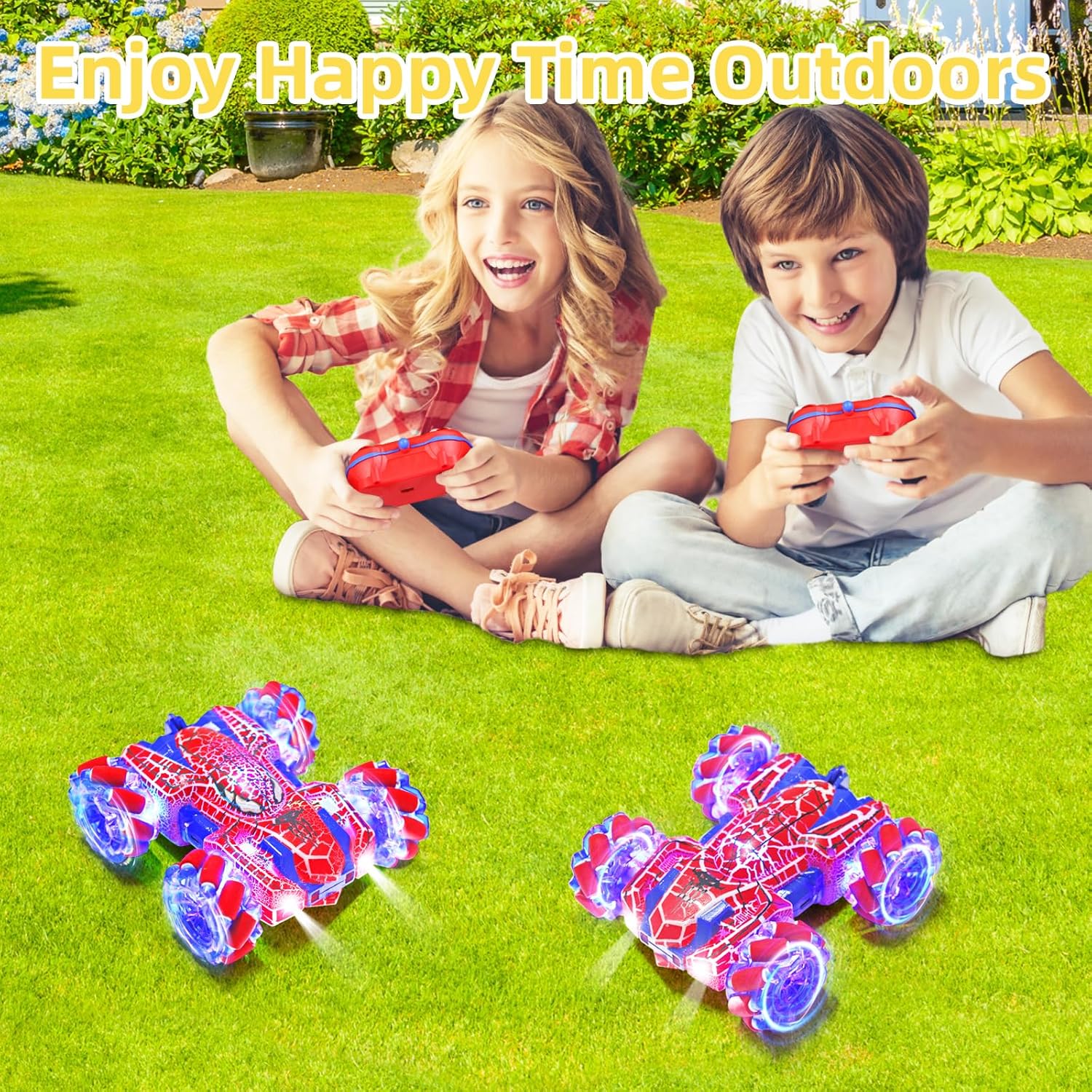 Spider Remote Control Car with WholeBody Colorful Light, 2.4Ghz RC Stunt Cars Toys, Double Sided Off-Road 360° Rotating,Rechargeable 4WD RC Drift Car Spider Toys for Boys Kids 4-6 5-7 8-12