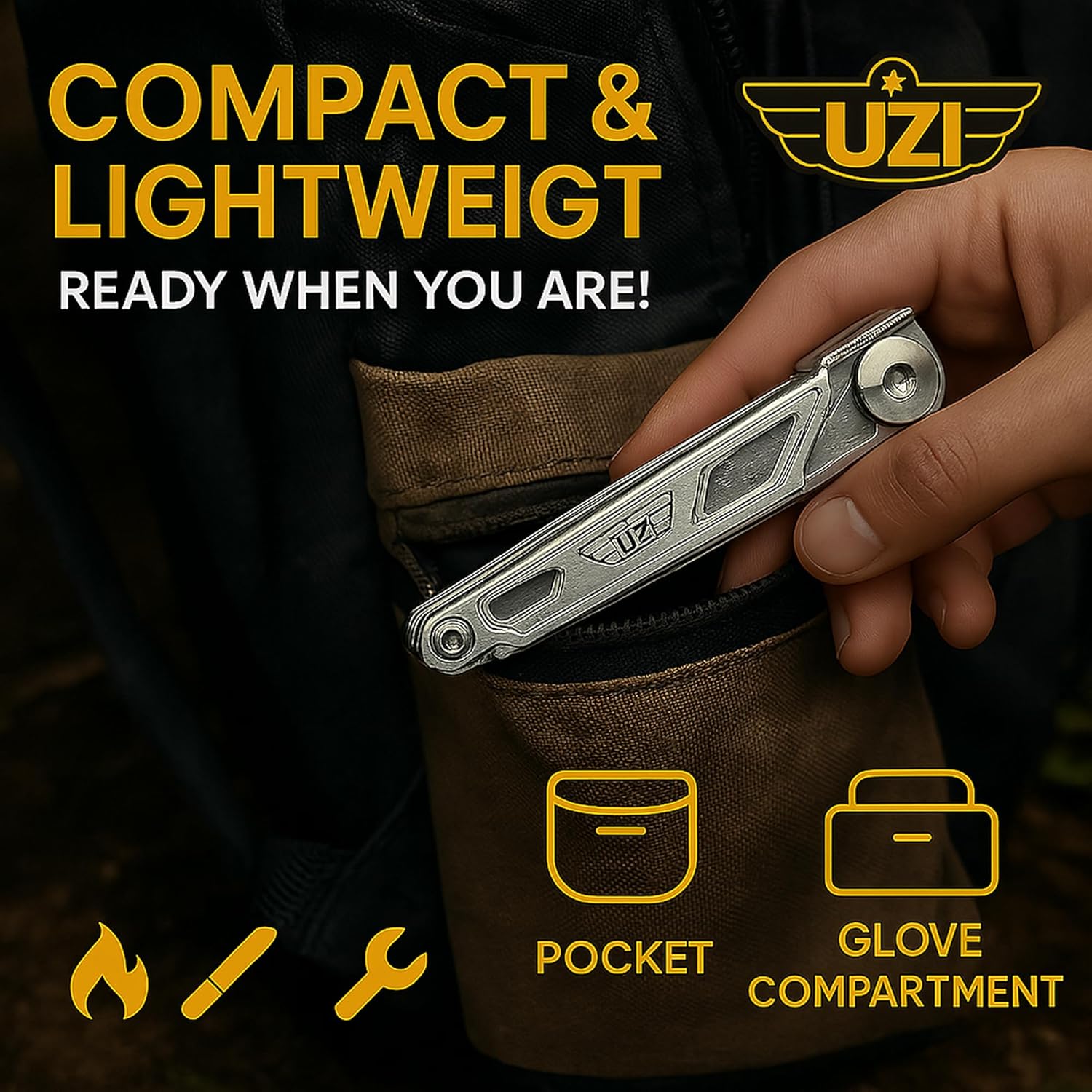 UZI Multifunctional 12-in-1 Multitool with Scissors, Glass Screwdriver, Wire Stripped, Bottle Opener, Can Opener & More - Stainless Steel Multi Tool Pocket Knife for Camping Fishing Survival Hunting
