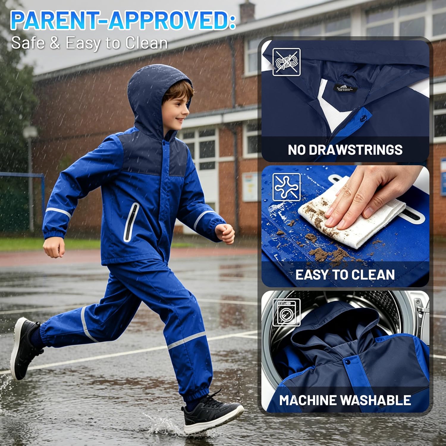 SWISSWELL Kids Rain Suit Boys Girls Youth Waterproof Rain Gear Breathable Reflective Raincoat and Pants