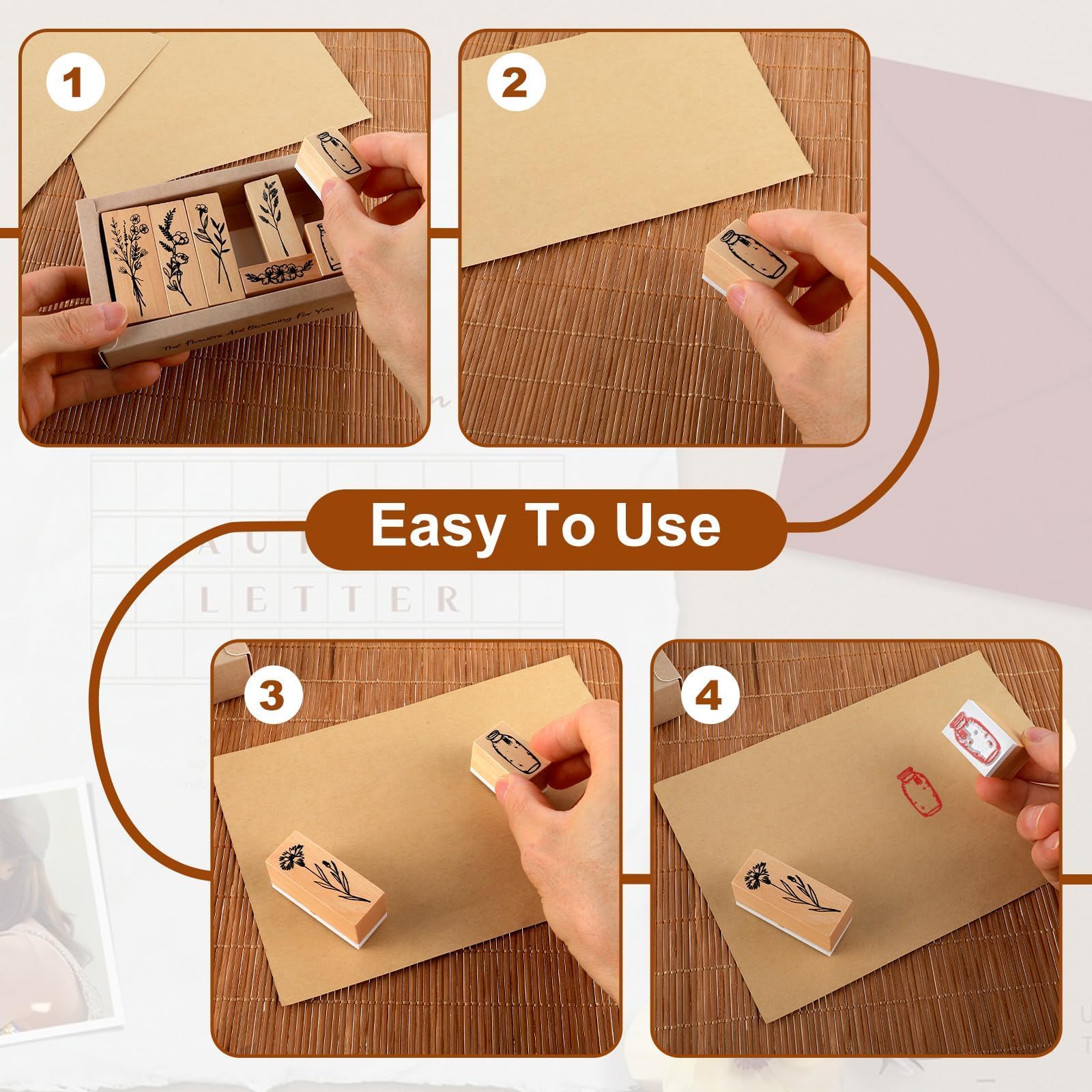 8 Piezas Madera Sellos,Goma Juego Sellos Flores Árboles Retro Personalizado Sellos Patrones Botánicos Sellos Entintado Manualidades,para Álbumes Recortes Diseño Tarjetas Pequeñas