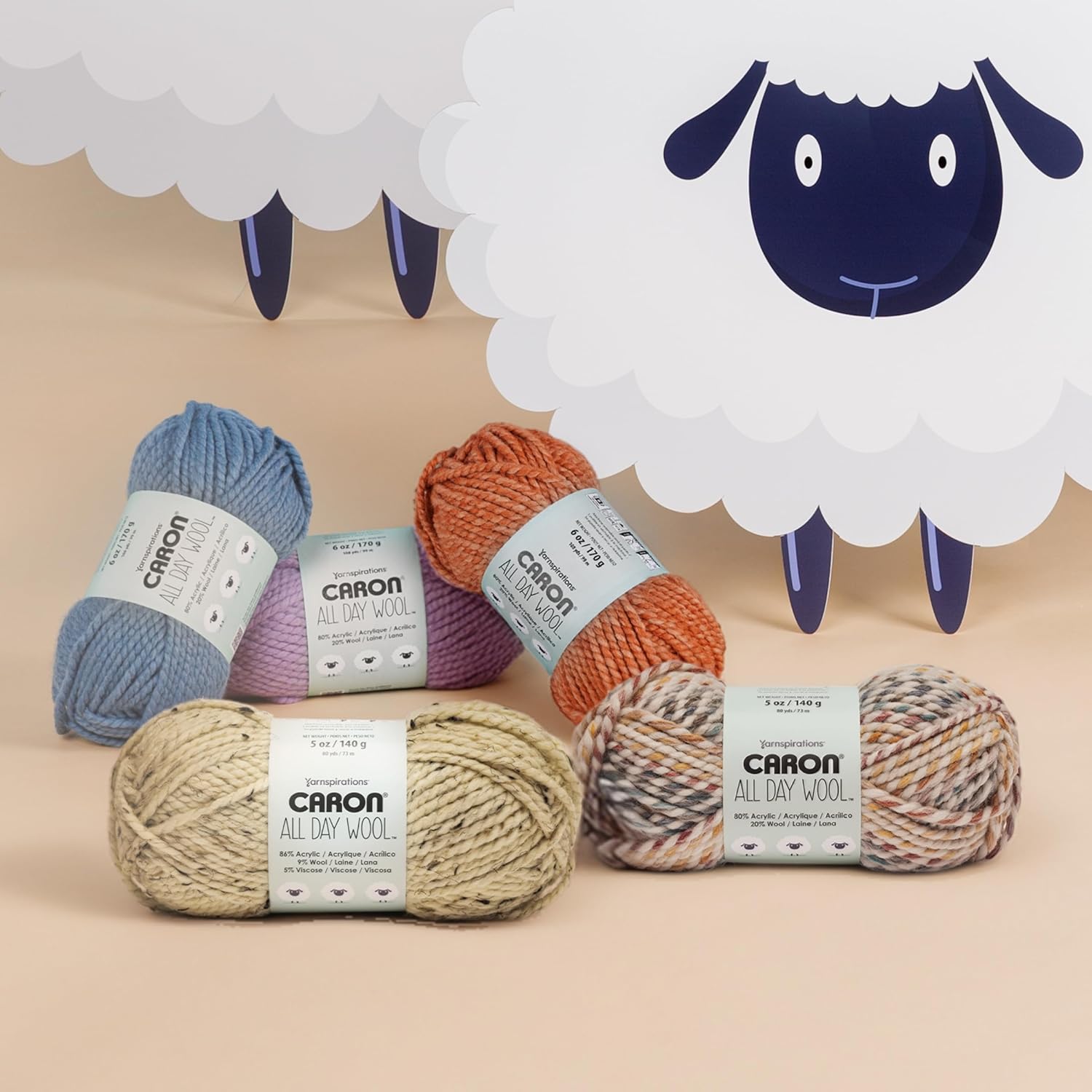 Caron All Day Wool Mulberry Yarn - 3 Pack of 170g/6oz - 80% Acrylic 20% Wool - # 6 Super Bulky - 108 Yards - Knitting/Crochet
