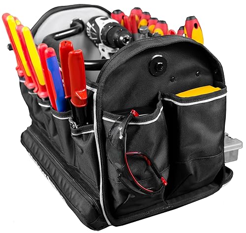 Miniatura 7 de Bolsa de mano para contratistas de 18 pulgadas con compartimento integrado para contenedores de piezas y cubierta impermeable para lluvia