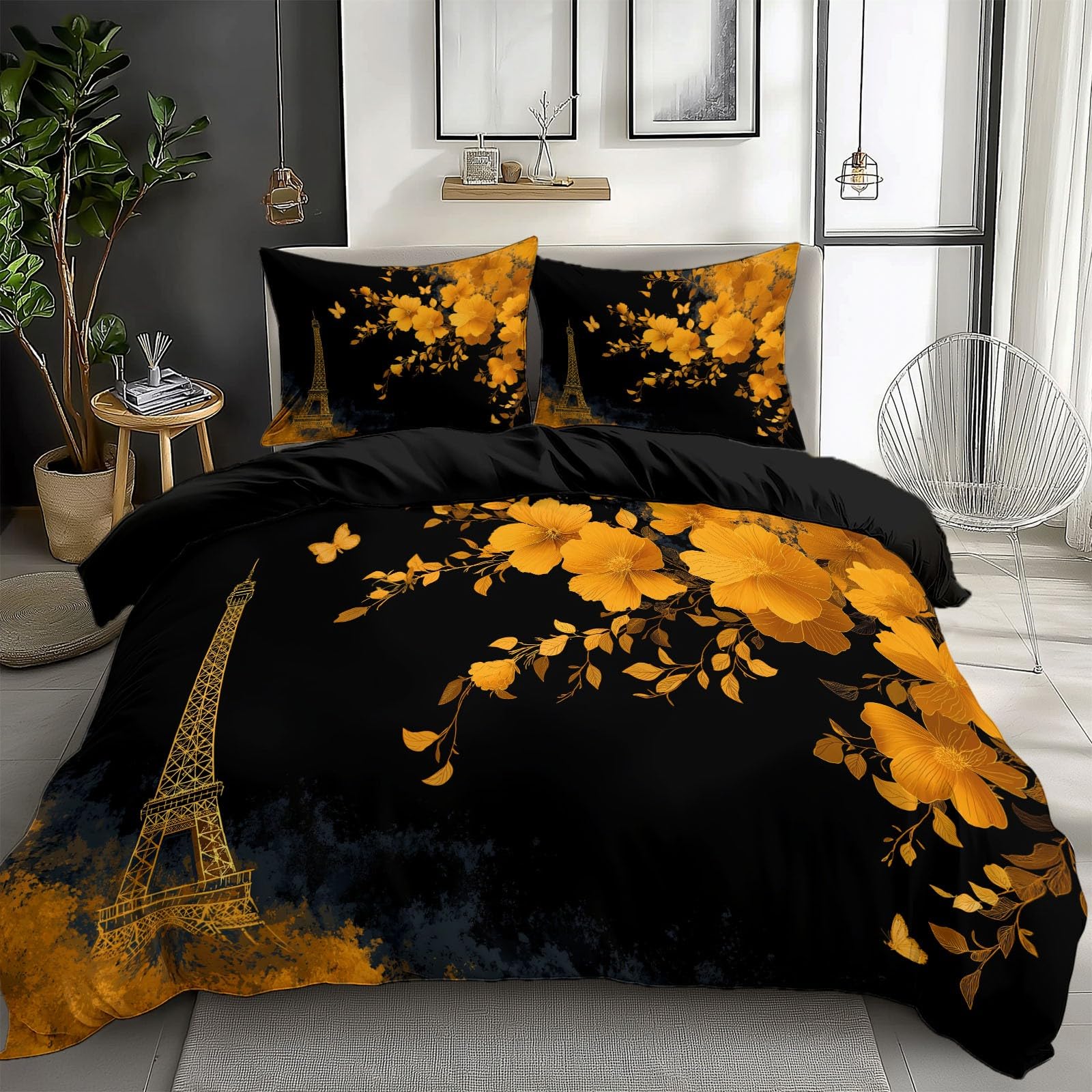 Parure de lit Tour Eiffel 140 x 200 cm luxe chic en microfibre premium