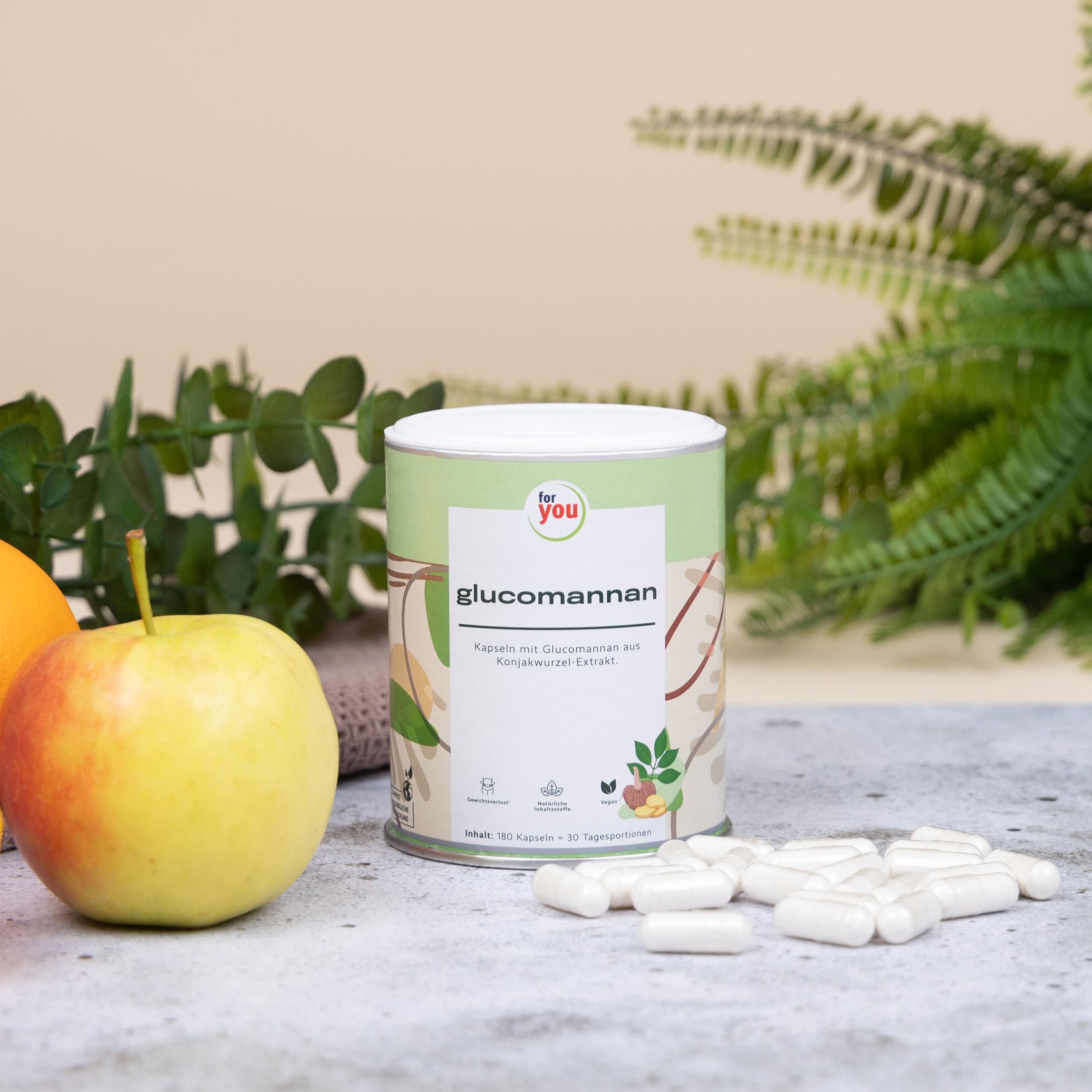 for you glucomannan Kapseln - 2x180 Kapseln Doppelpack 3000mg je Tagesdosis Glucomannan aus Konjakwurzel-Extrak - 95% standardisierten Glucomannangehalt - Sättigungskapseln hochdosiert - Abnehm Helfer