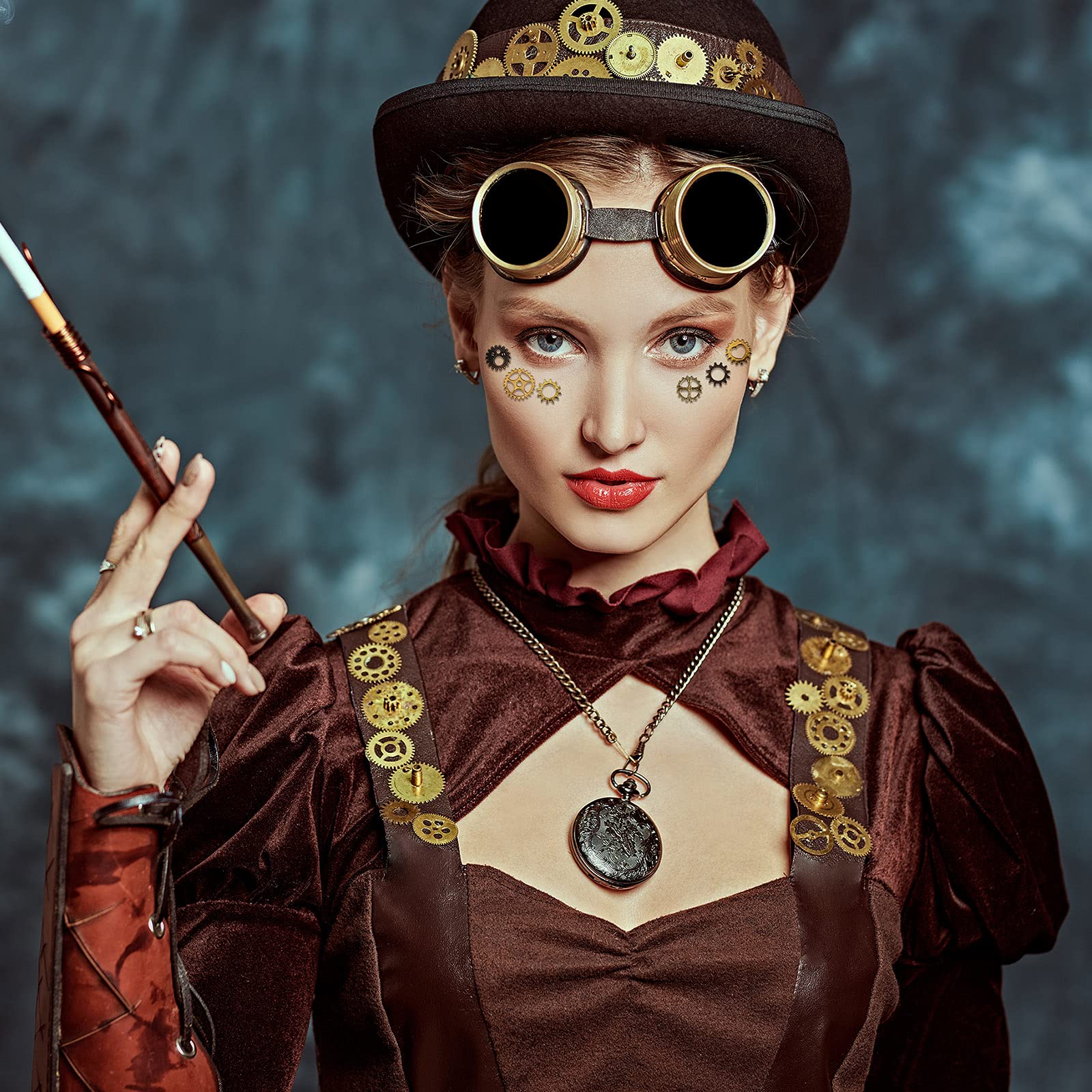 28 Pieces Steampunk Eye Decals Antique Metal Steampunk Accessories DIY Assorted Color Steampunk Gear Cog Wheel with 50 Self-Adhesive Silicone Glue Point Dots for Party Supplies Clothing Dress Up - Image 7